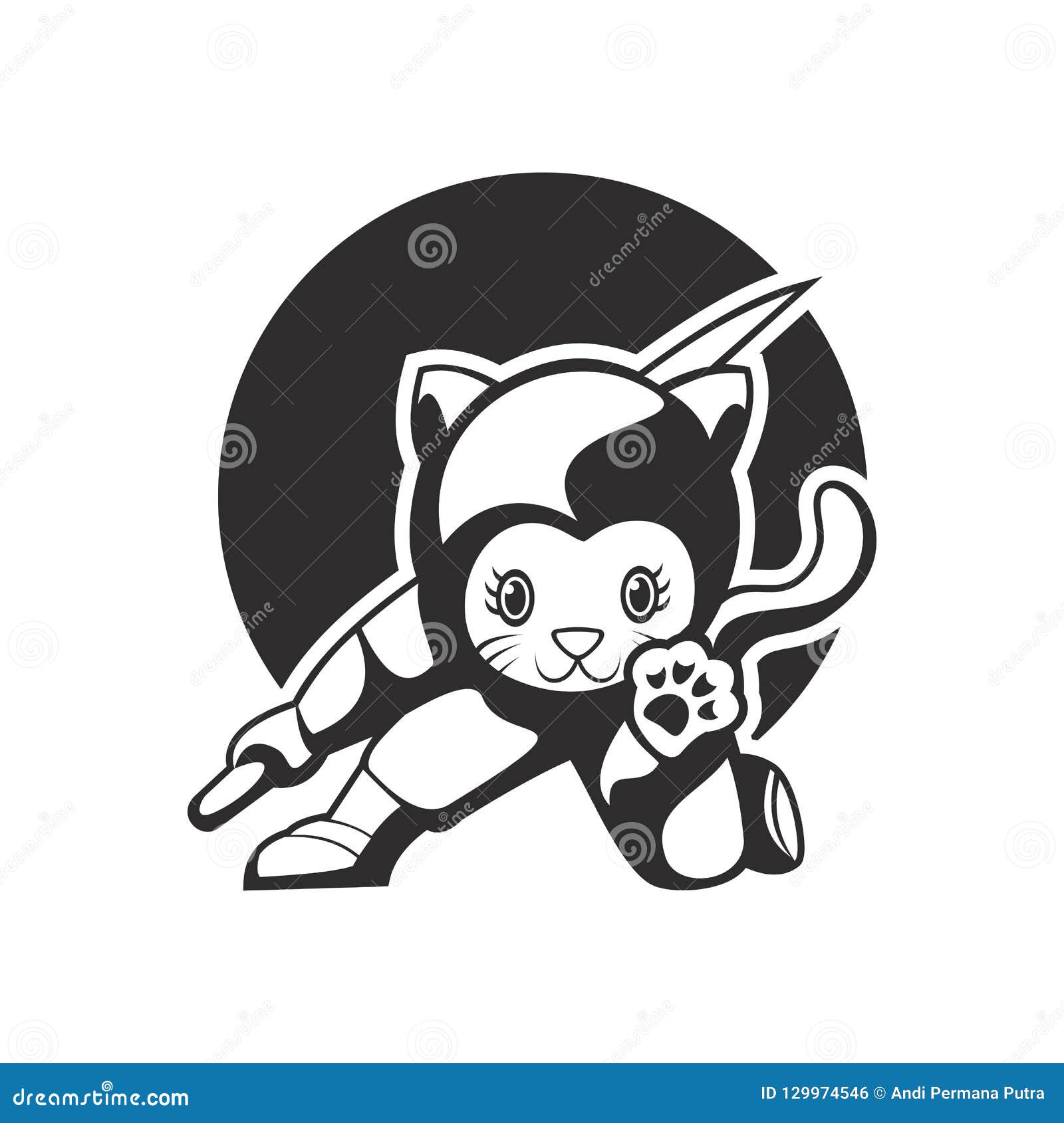 ilustração de desenho animado de mascote de gato ninja fofo