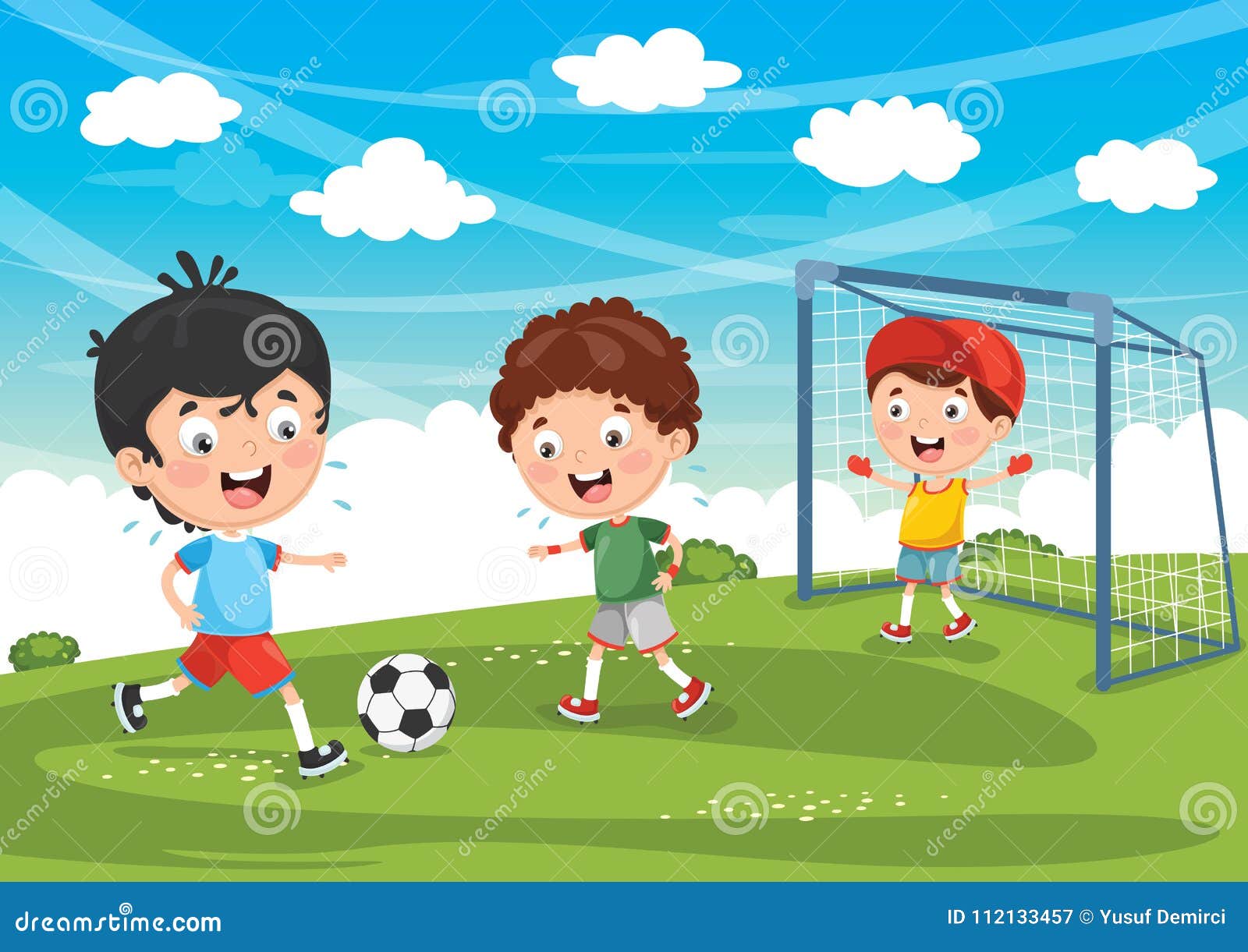Caçoa O Jogo De Futebol Meninos Que Jogam O Futebol Do Futebol No Campo De  Esporte Da Escola Ilustração Do Vetor Dos Desenhos Ani Ilustração do Vetor  - Ilustração de infância, isolado