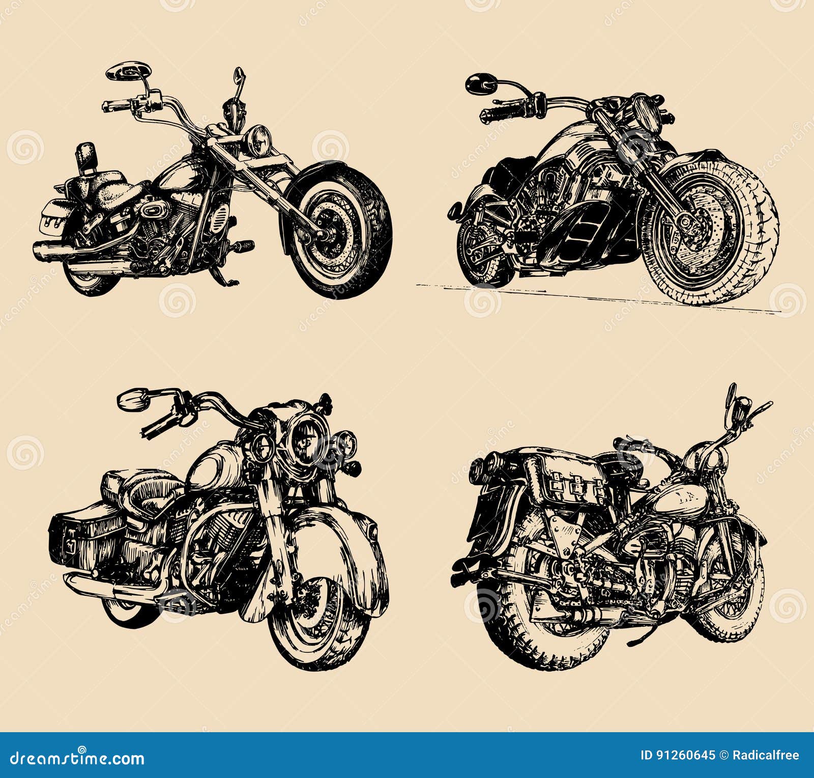 Entregue O Estilo Da Tração De Uma Ilustração Nova Da Motocicleta