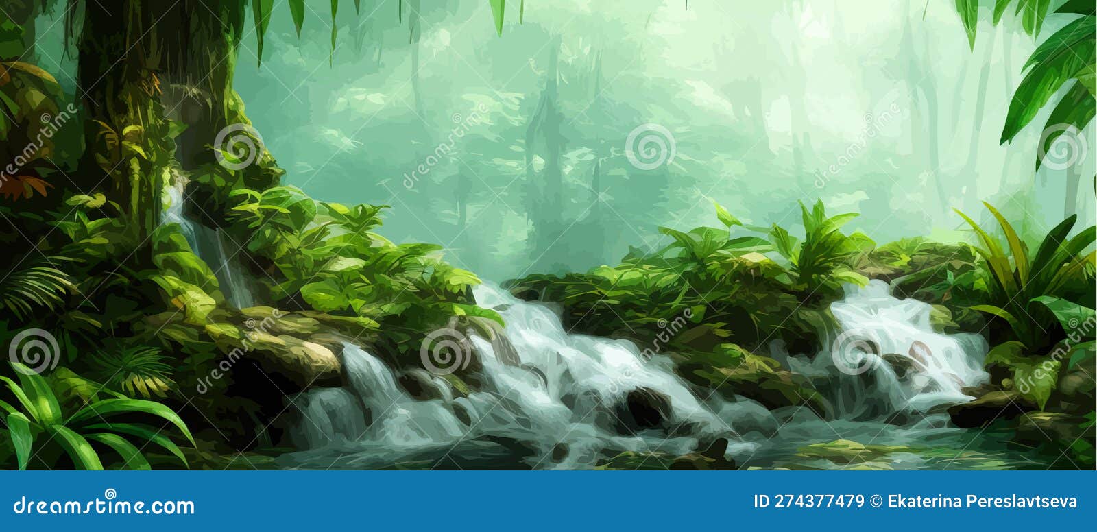 Cachoeira na selva da floresta pode ser usada como fundo de anime