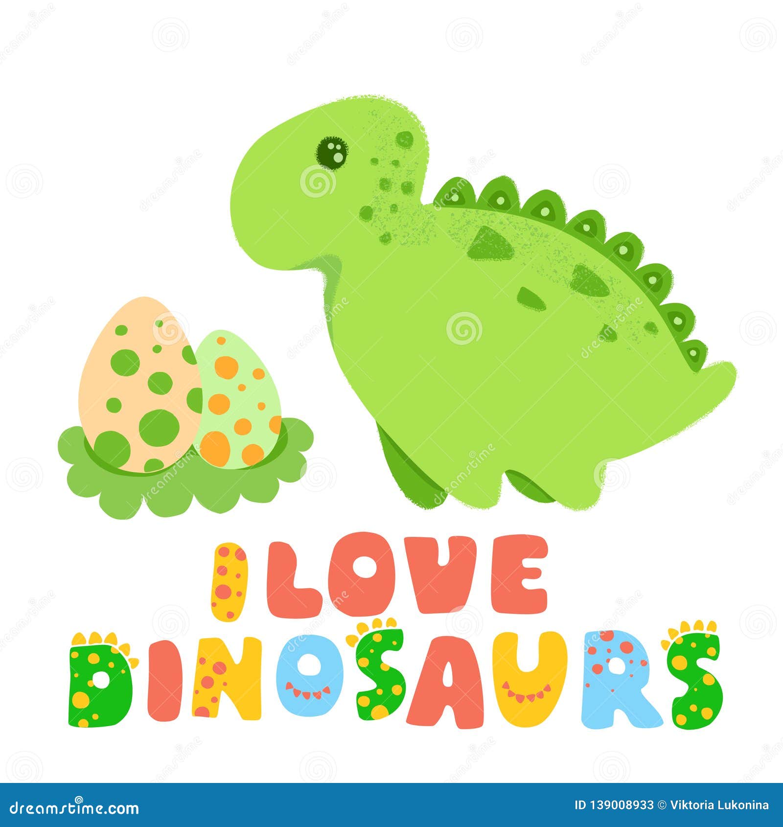 Vetor de desenho animado de dinossauro verde bonito