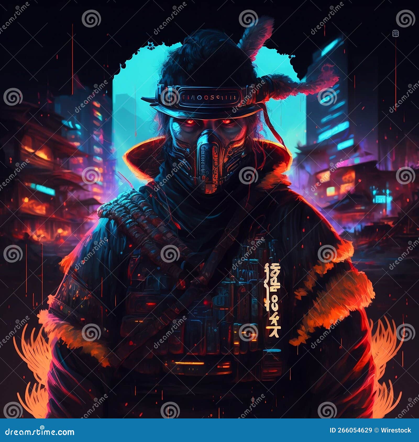 Ilustração de homem ninja cyberpunk