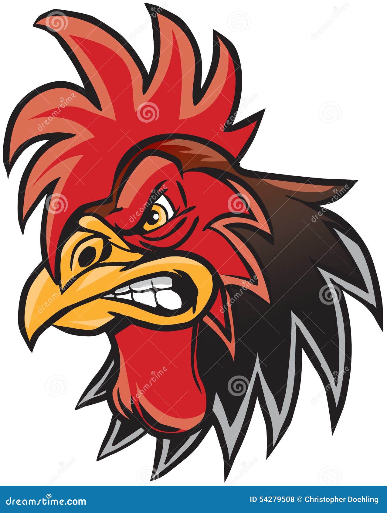 ilustração irritada da cabeça da mascote do galo dos desenhos