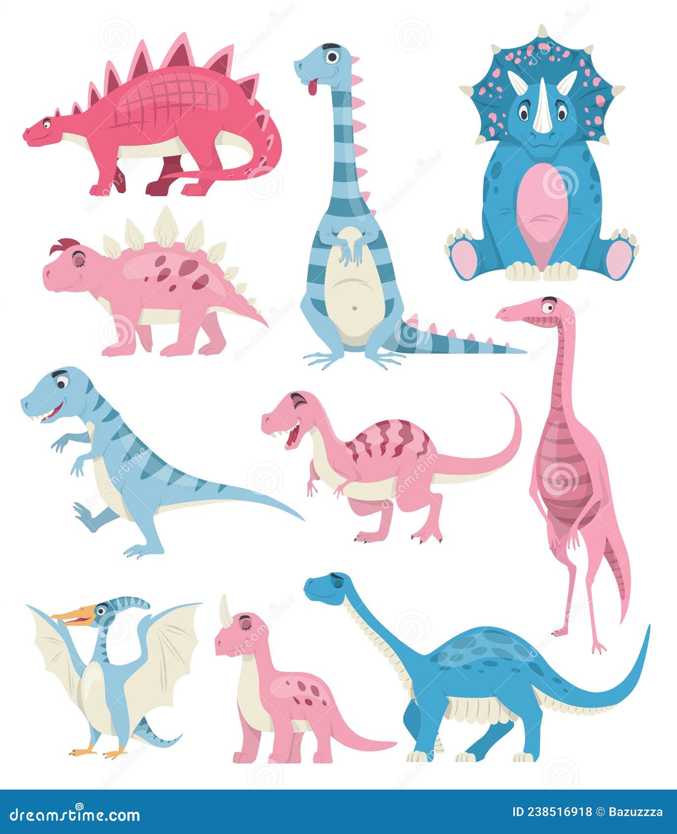 Conjunto de desenhos animados pré-históricos de dinossauros