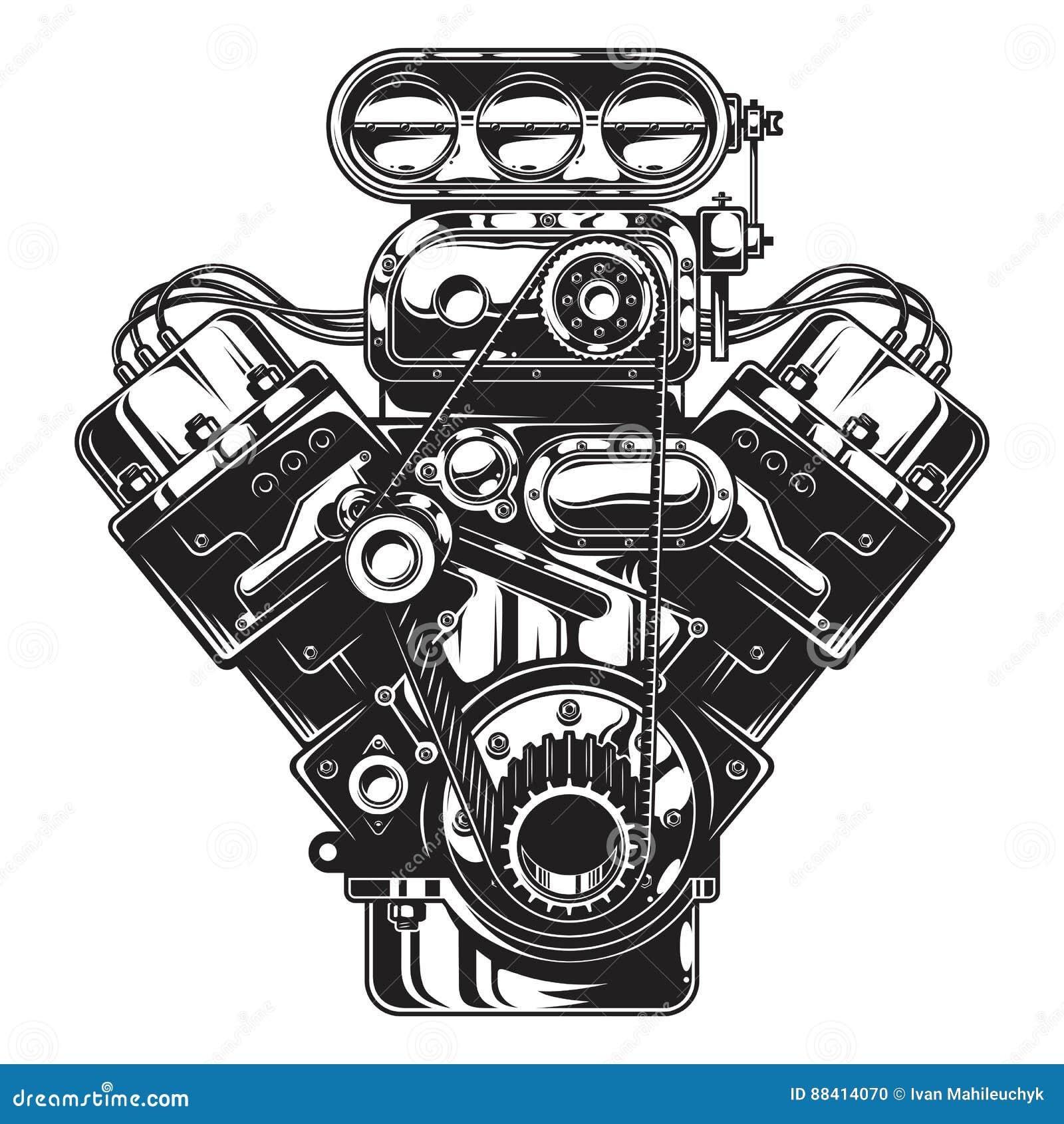 Desenho de motor de carro de corrida de hot rod, lotes de cromo, ilustração  vetorial 372659 Vetor no Vecteezy