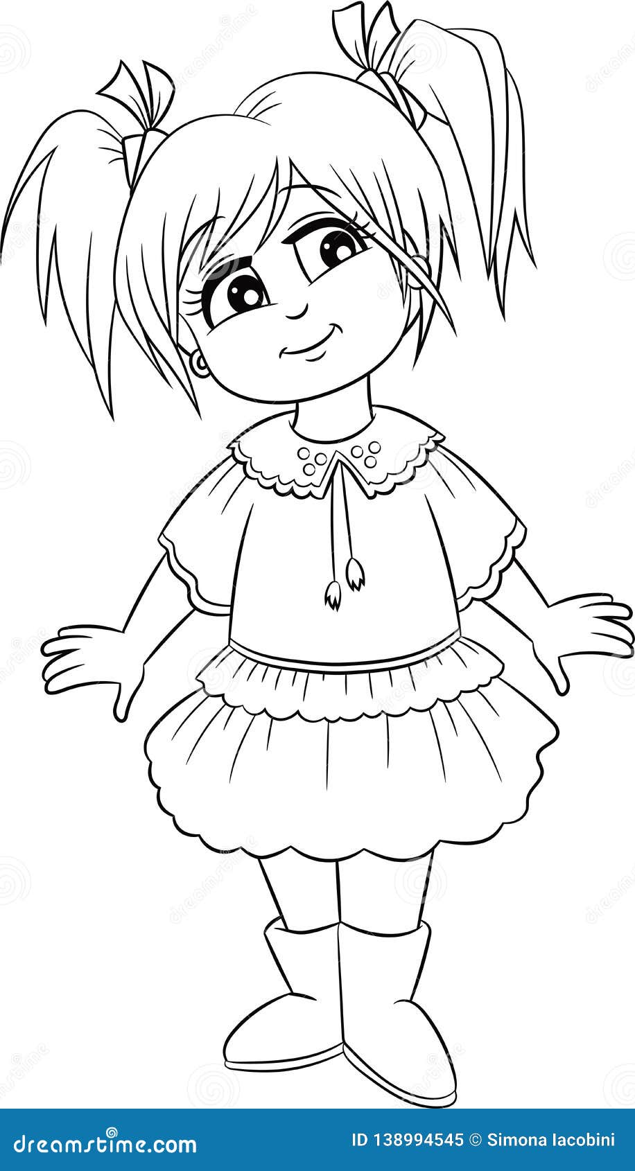 Ilustração de livro para colorir menina kawaii para colorir