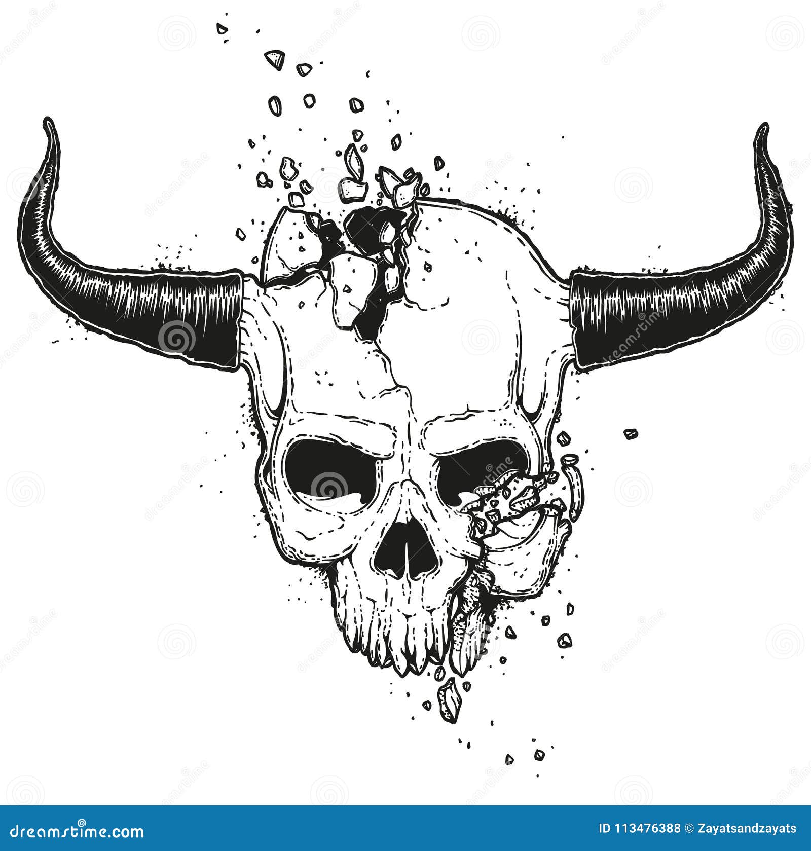 crânio do diabo com ilustração de chifre quebrado. gráficos