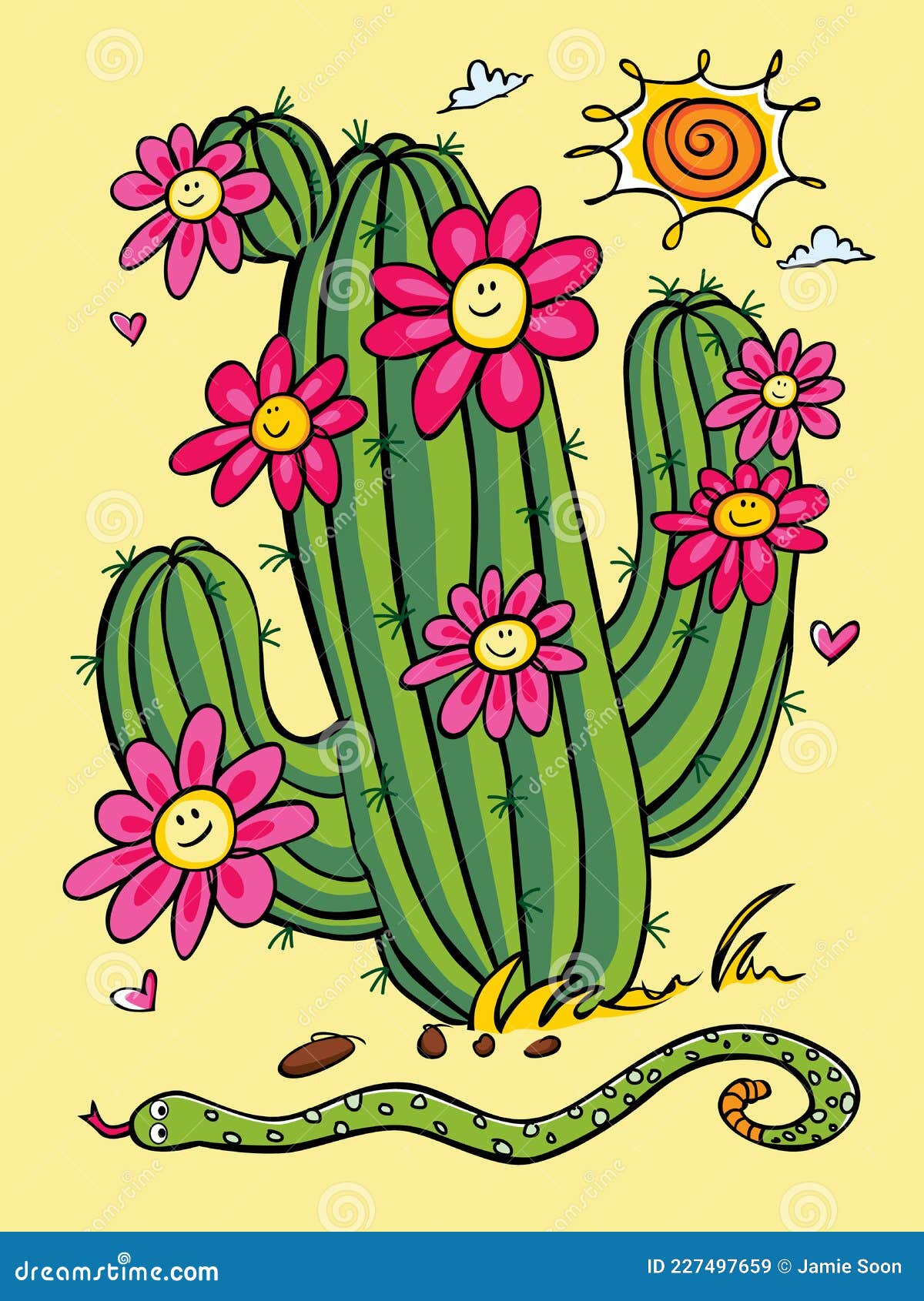 Ilustração Vetorial De Cacto De Desenho Animado Com Flores De Margarida  Felizes E Cobra. Perfeito Para Receber Cartões E Sinais De Ilustração do  Vetor - Ilustração de usina, planta: 227497659