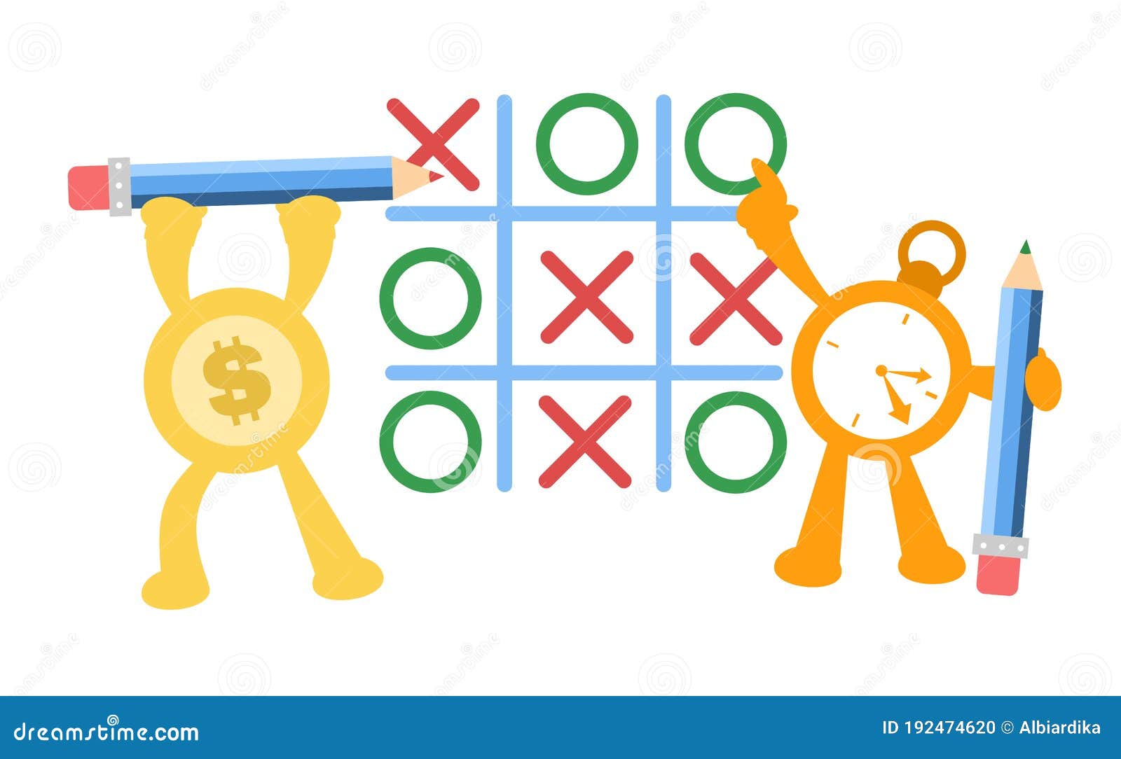 Ilustração Vetorial Dourado Economia Monetária Dólar E Relógio Jogo Tic Tac  Toe Design Desenho Plano Estilo Desenho Animado Ilustração do Vetor -  Ilustração de pensar, comercial: 192474620