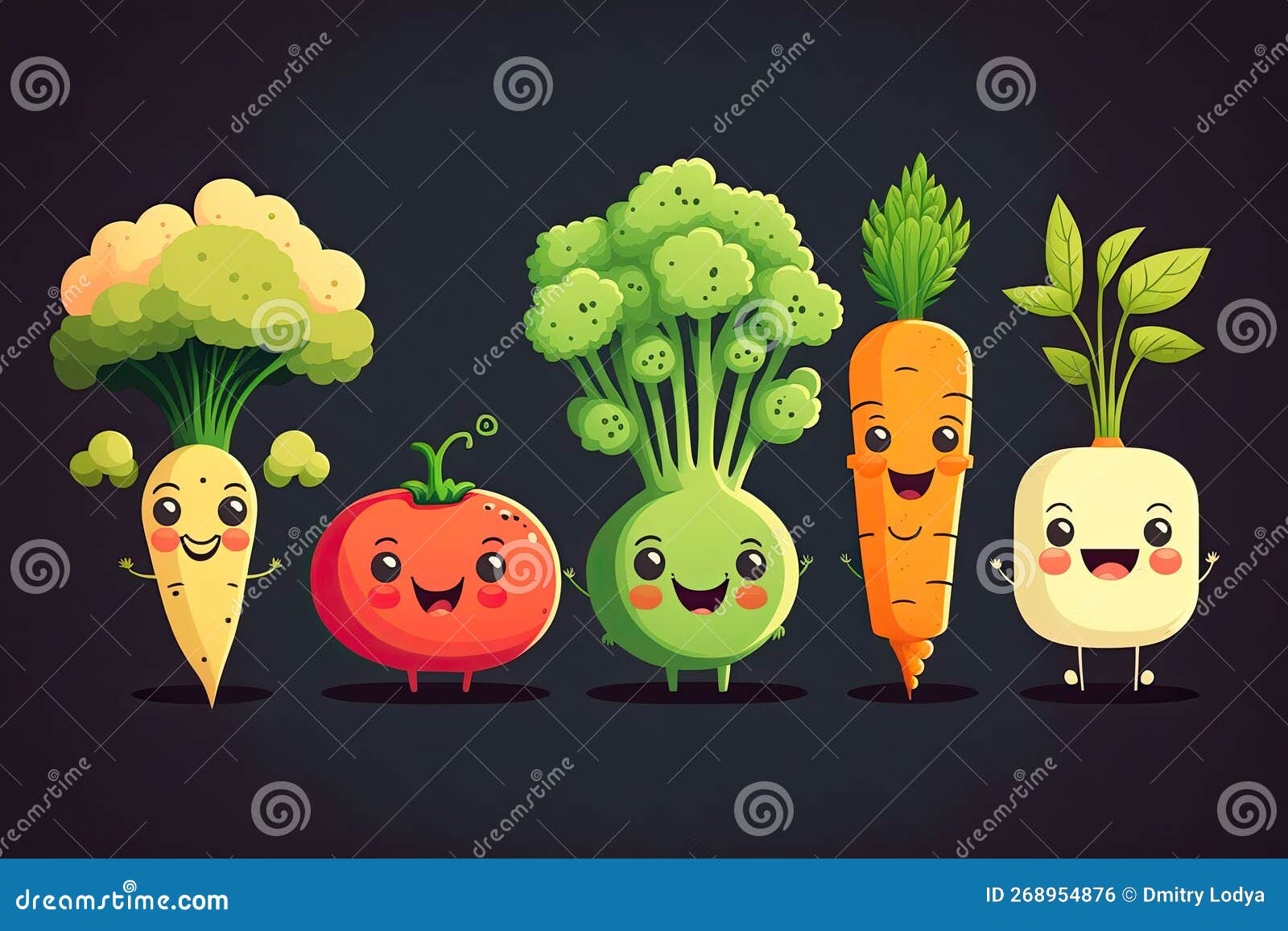 Personagens de desenhos animados de legumes fofos
