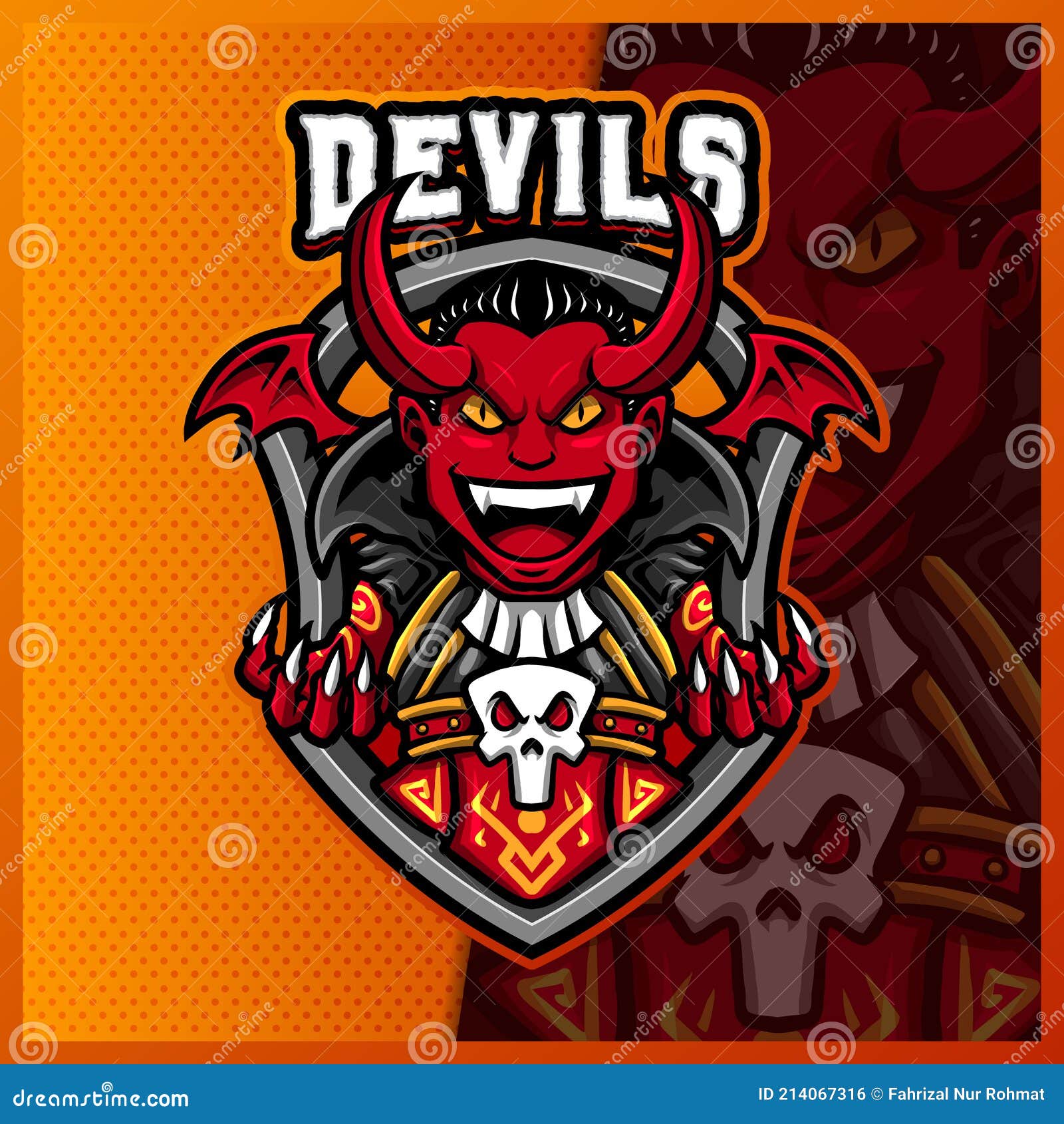 Design do diabo no logotipo do jogo de mascote de esports de estilo de  ilustração