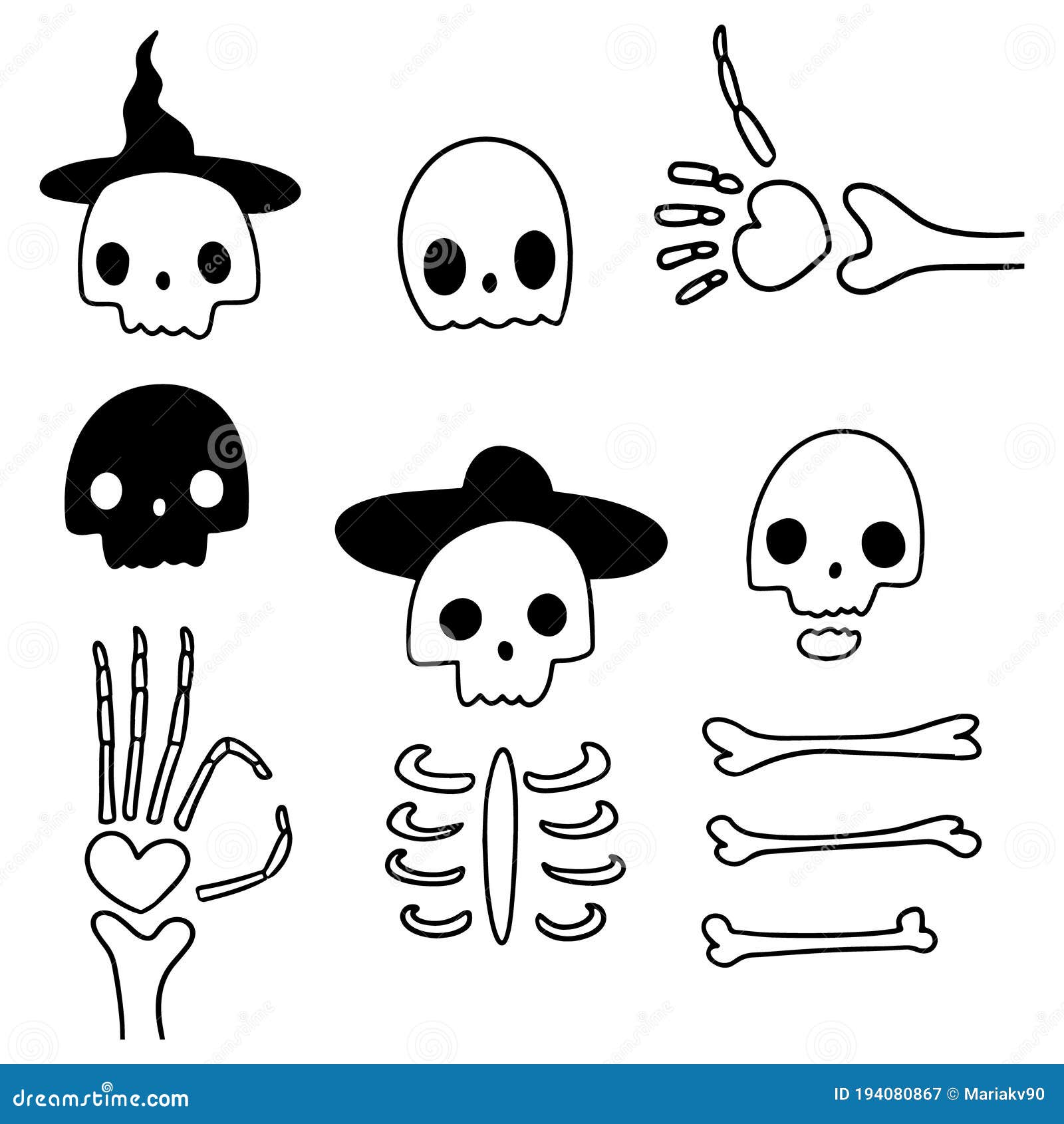 Grande padrão sem emenda de halloween com elementos de estilo doodle  simples de desenho animado