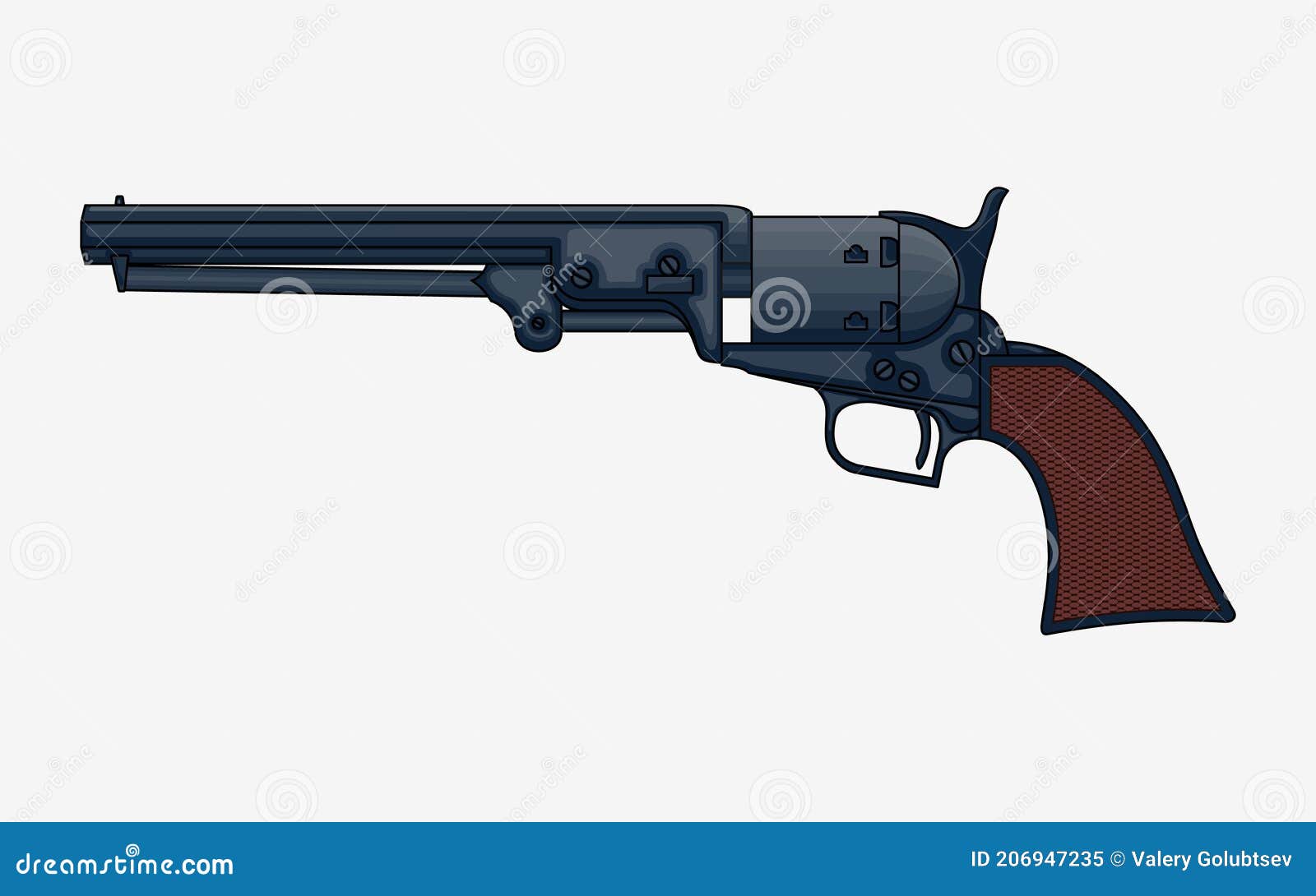 Ilustración Aislada Del Vector De Pistola De Revólver. Dibujo De Revólver  De Color Vintage Stock de ilustración - Ilustración de ejército, matanza:  206947235