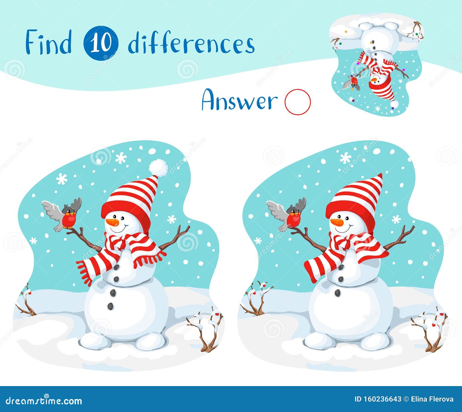 Ilustración Con Muñecos De Nieve, Aletas Y Nevadas. Buscar 10 Diferencias Ilustración del Vector - Ilustración de diferencias, buscar: 160236643