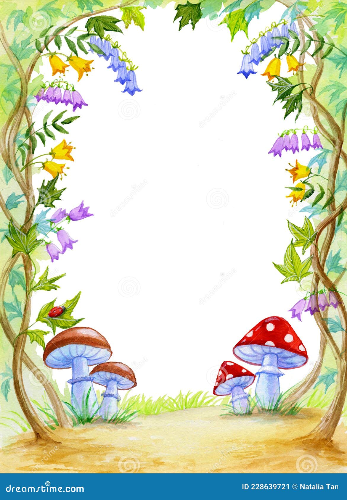 Ilustración De Acuarela Floral Con Hongos. Stock de ilustración -  Ilustración de aislado, flores: 228639721