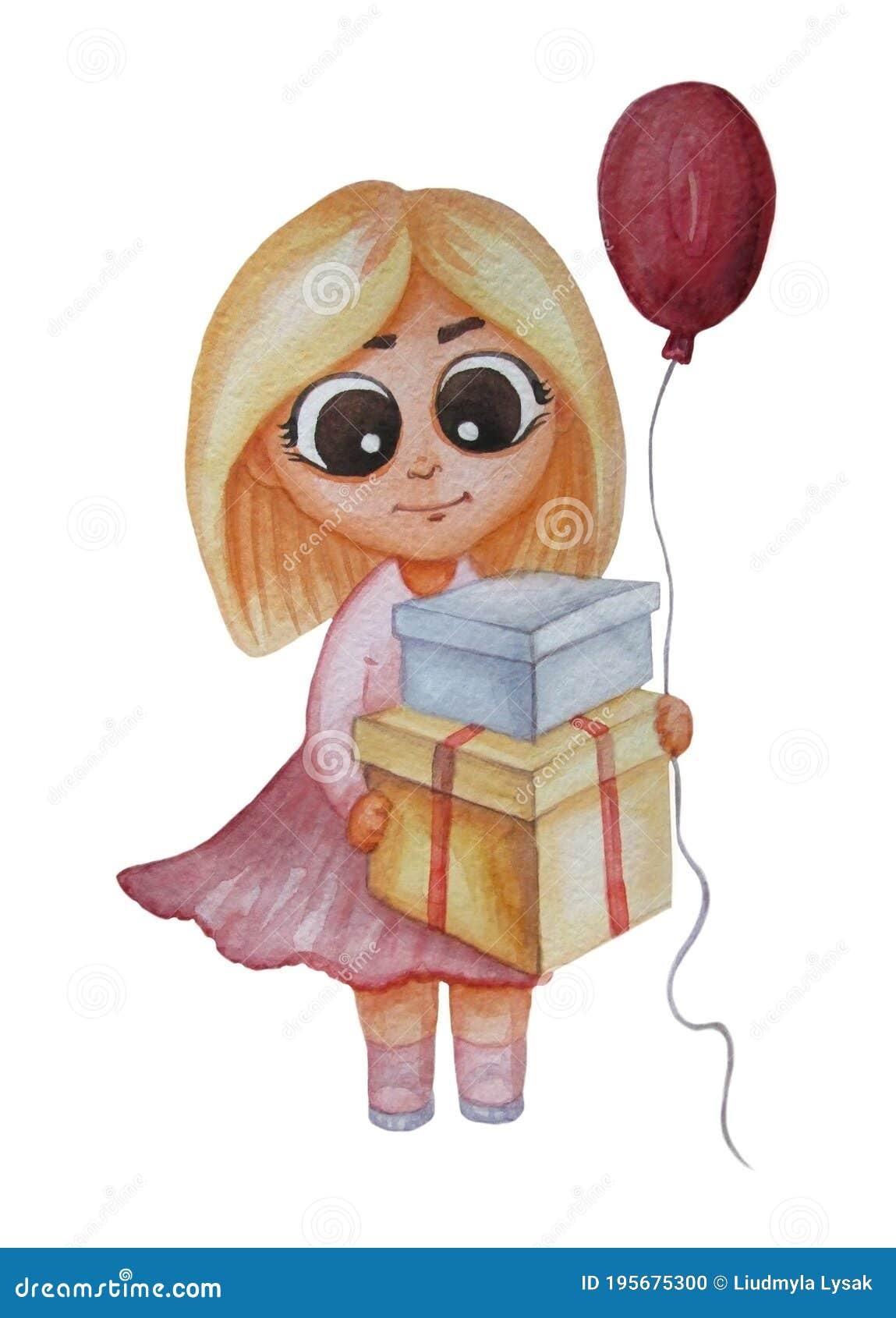 Ilustración De Bebé Lindo. Chica Rubia Con Regalos Y Un Globo. Acuarela.  Dibujo Manual. Aislado En Fondo Blanco Stock de ilustración - Ilustración de  aislado, lindo: 195675300