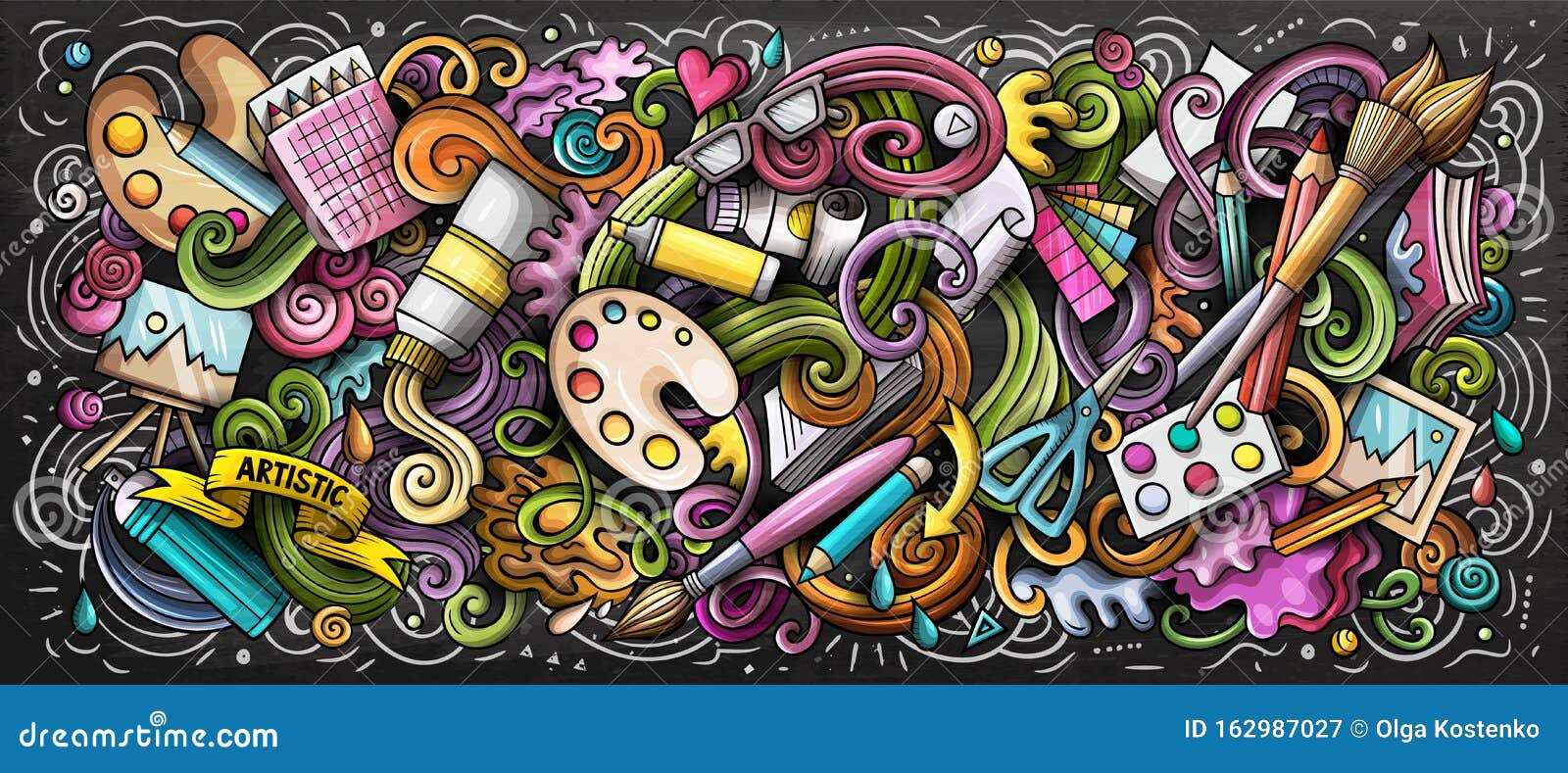 Ilustración De Color De Suministro De Artistas Doodle De Artes Visuales  Ilustración del Vector - Ilustración de fuentes, wallpaper: 162987027