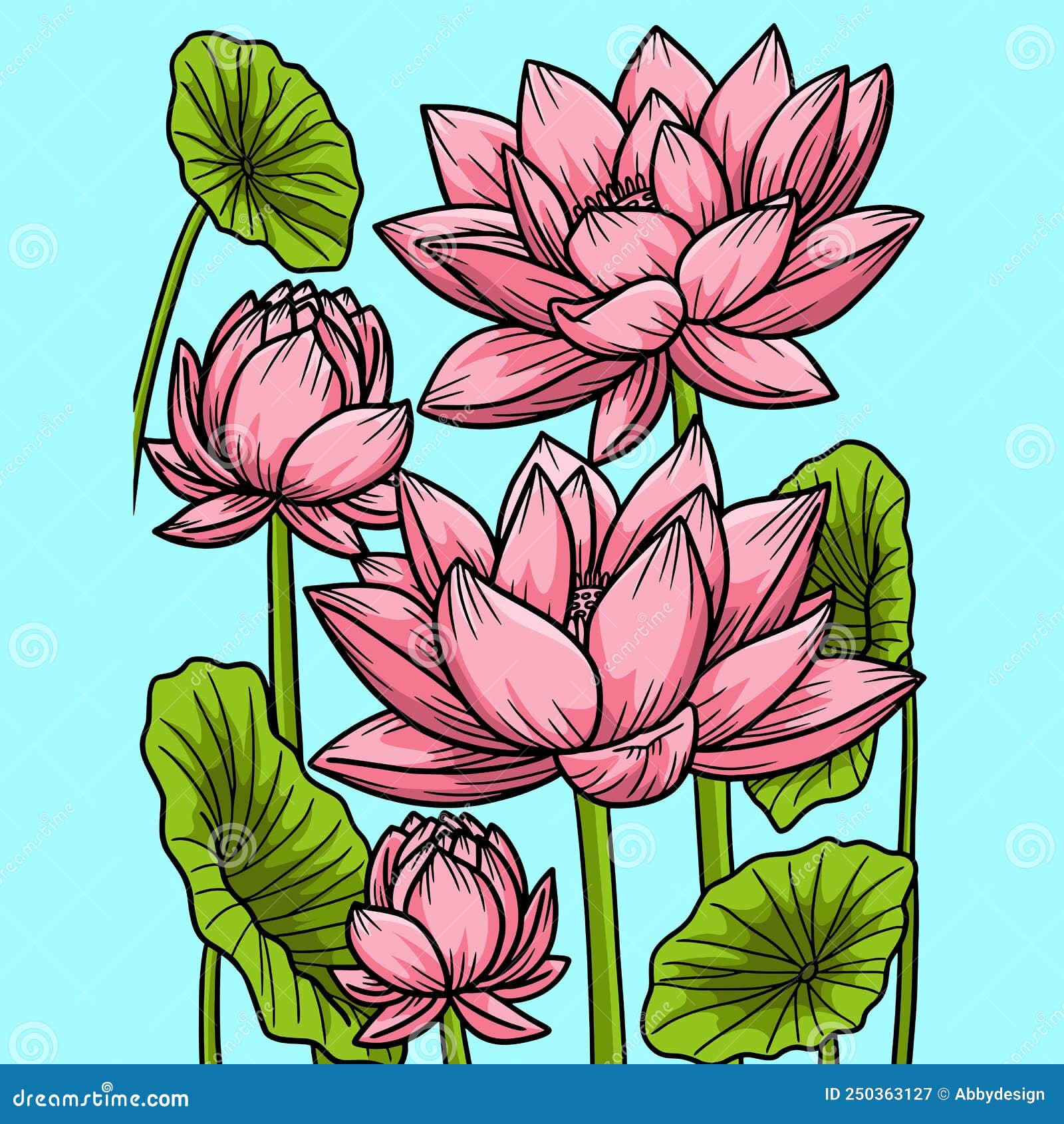 Ilustración De Dibujos Animados De Color Flor De Loto Ilustración del  Vector - Ilustración de flor, cuadro: 250363127