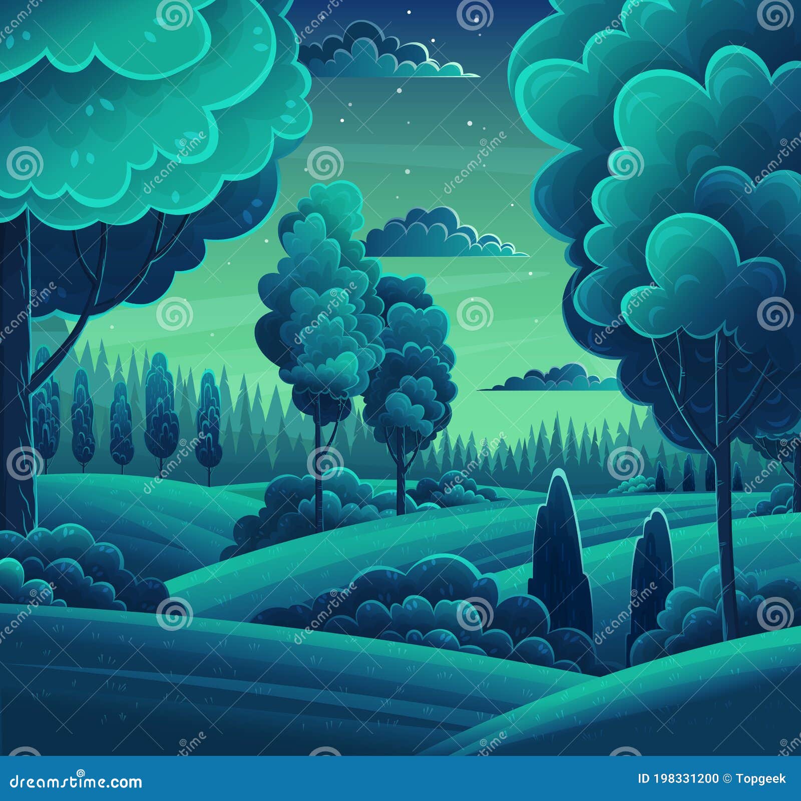 Ilustración De Dibujos Animados Nocturnos En Vectores Forestales. Colinas Y Altos Bosques De Pinos En El Horizonte Ilustración del Vector - Ilustración de magia, prado: 198331200 Ilustración De Dibujos Animados Nocturnos En Vectores Forestales. Colinas Y Altos Bosques De Pinos En El Horizonte Ilustración del Vector - Ilustración de magia, prado: 198331200