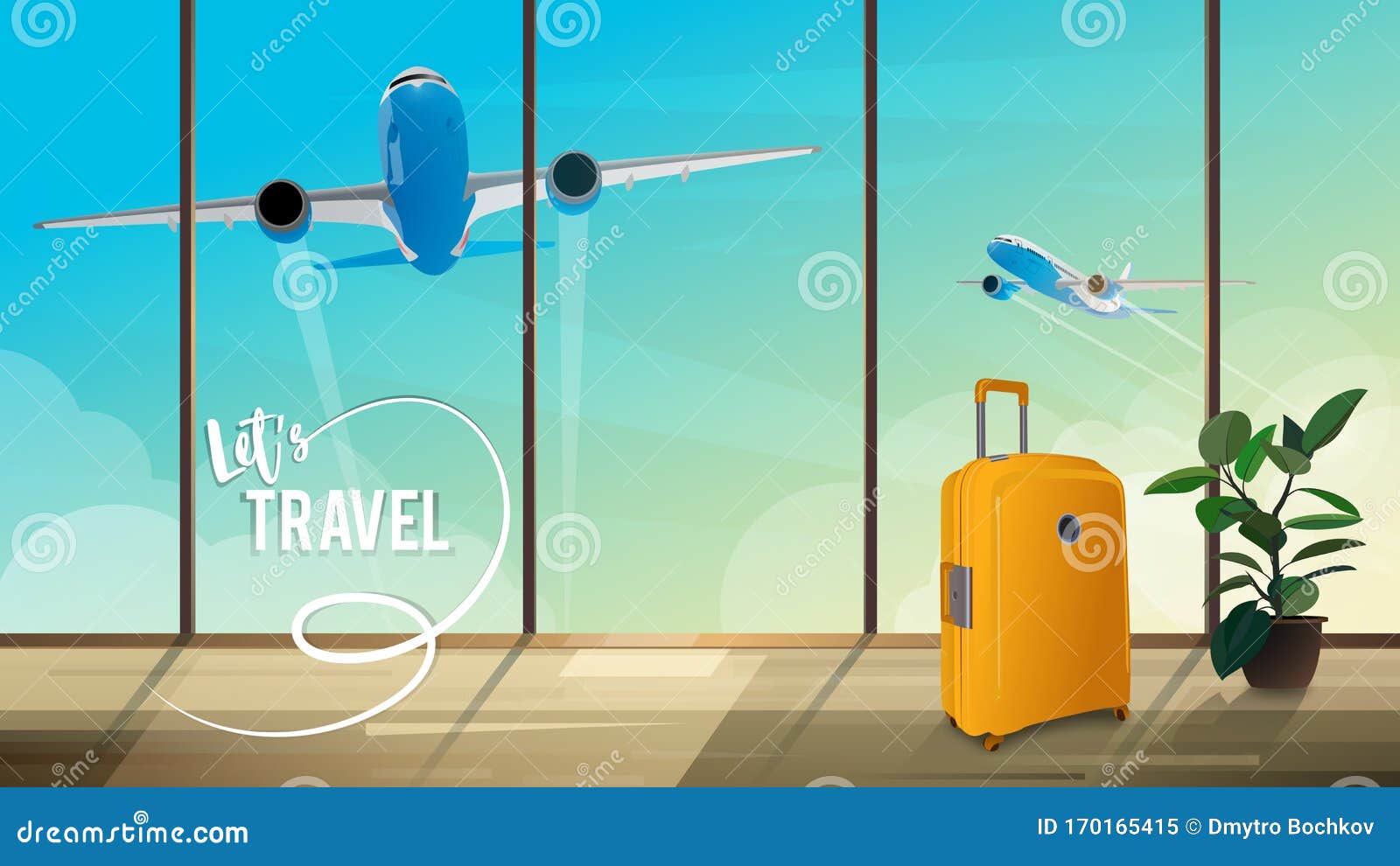 Ilustración De Los Viajes En Avión Ver Desde La Terminal Para Despegar Aviones Ilustración del - Ilustración cosas, equipaje: 170165415