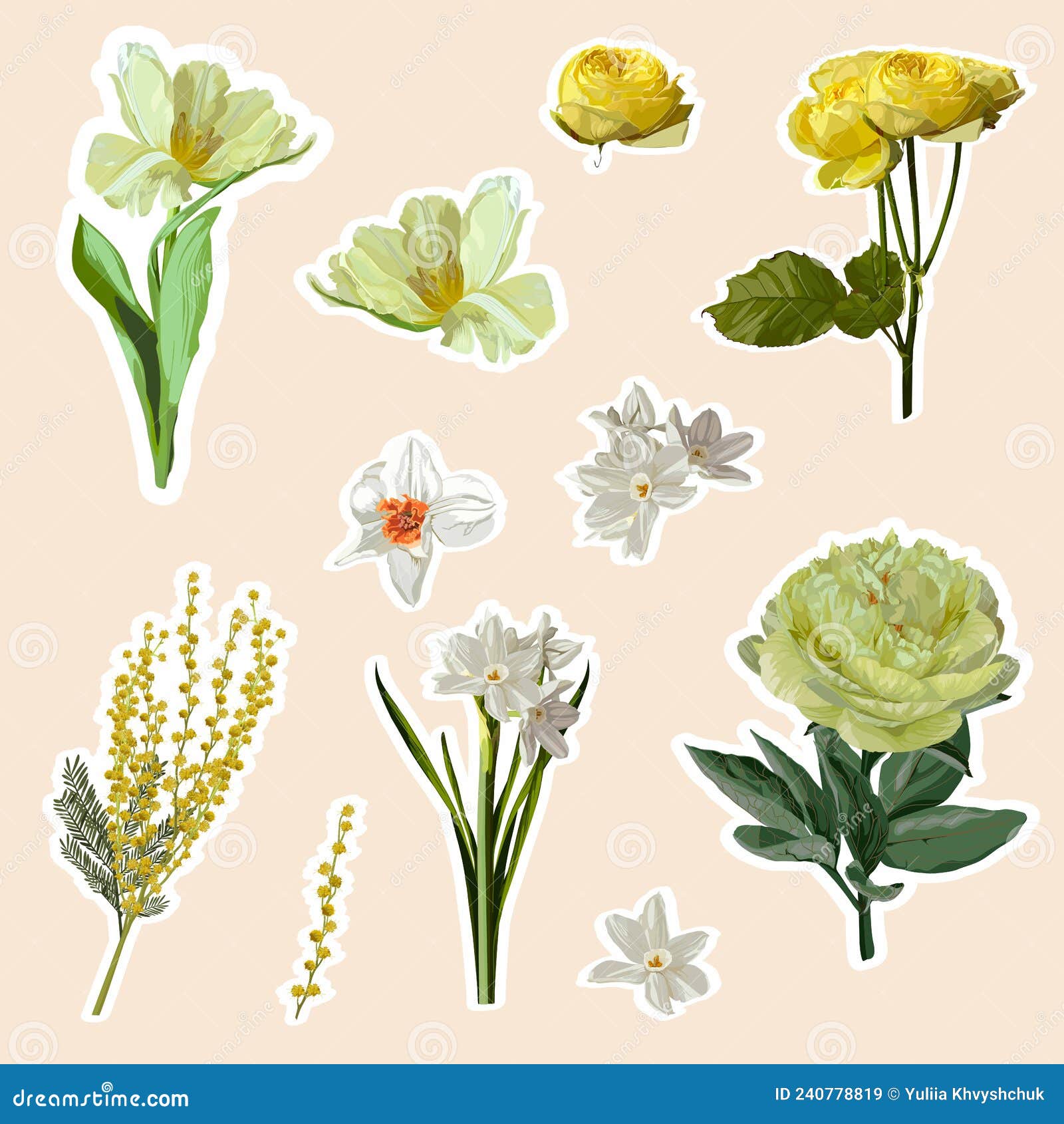 Ilustración De Pegatinas De Flores De Primavera Amarilla