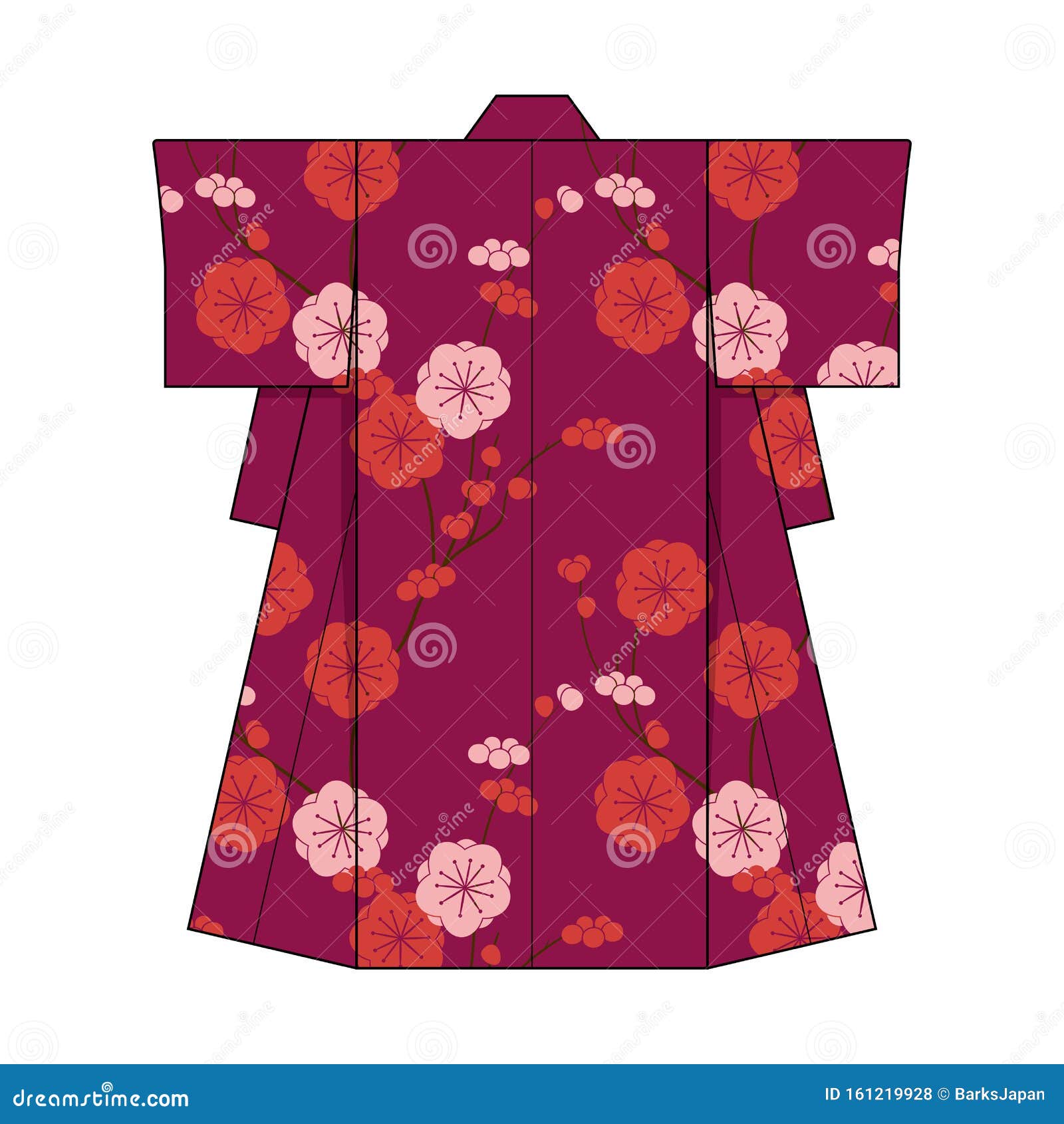 Ilustración Kimono Japonesa / Patrón De Plum Ilustración Vector - de aislado, blanco: 161219928