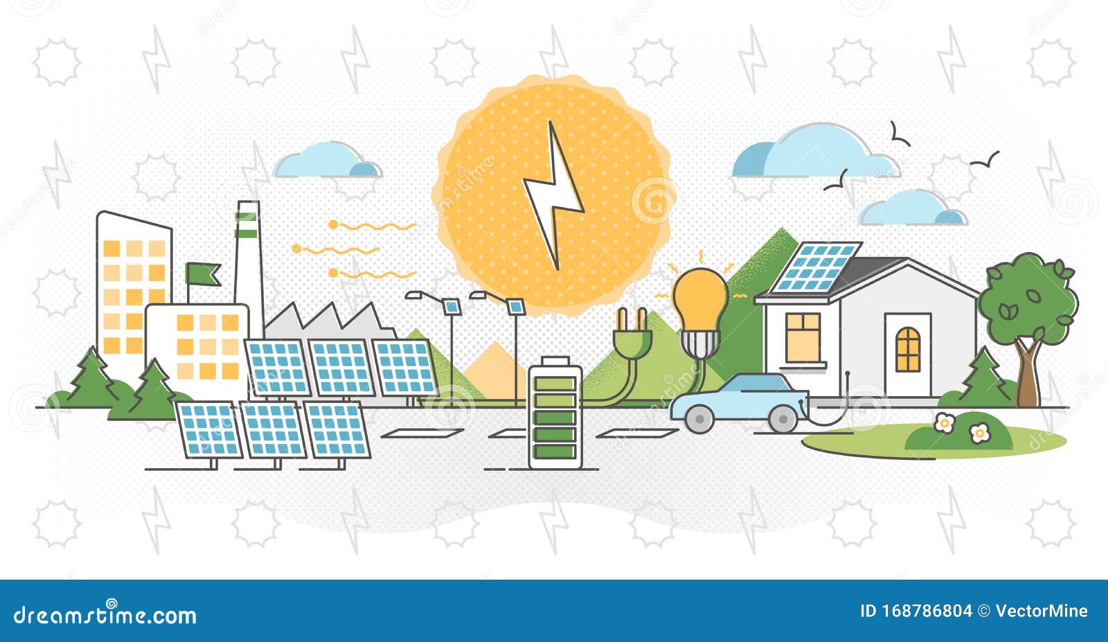 Ilustración Del Vector De Potencia Solar Concepto De Esquema De Energía  Luminosa Alternativa Ilustración del Vector - Ilustración de panel, verde:  168786804