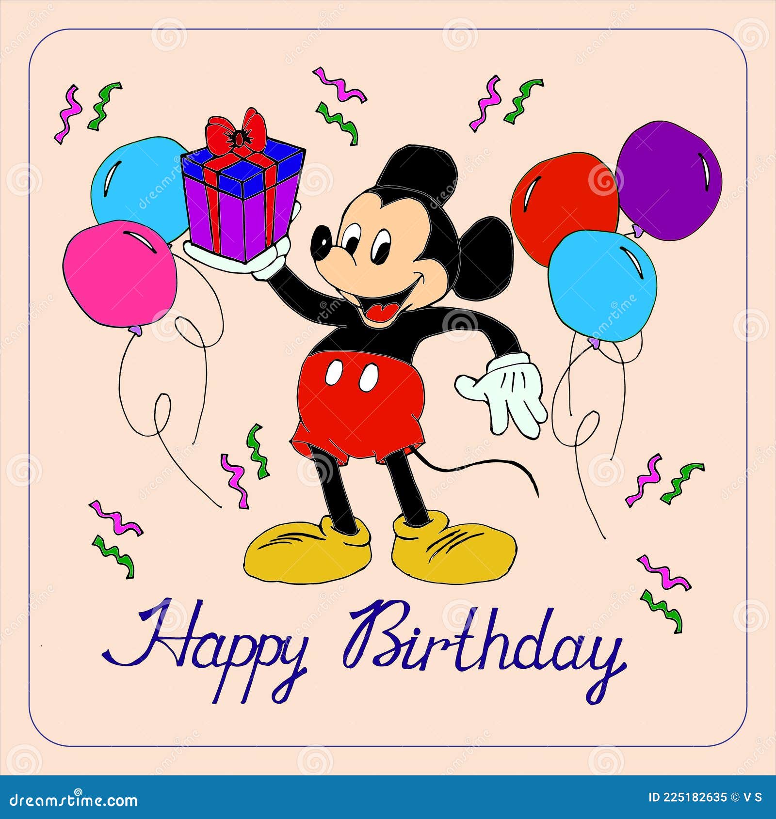 Fiel amante interior Ilustración Postcard Mickey Mouse Con Un Regalo Felicita El Diseño De Feliz  Cumpleaños Minimalismo Ilustración del Vector - Ilustración de regalo,  insignia: 225182635