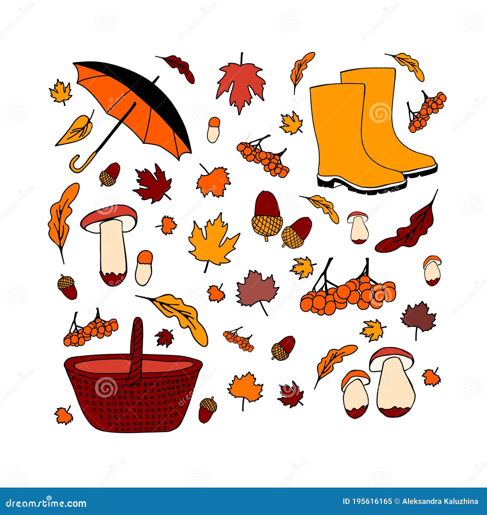 Ilustración Vectorial De Una Reunión De Otoño Con Elementos De Ropa Y  Naturaleza Ilustración del Vector - Ilustración de lindo, mano: 195616165