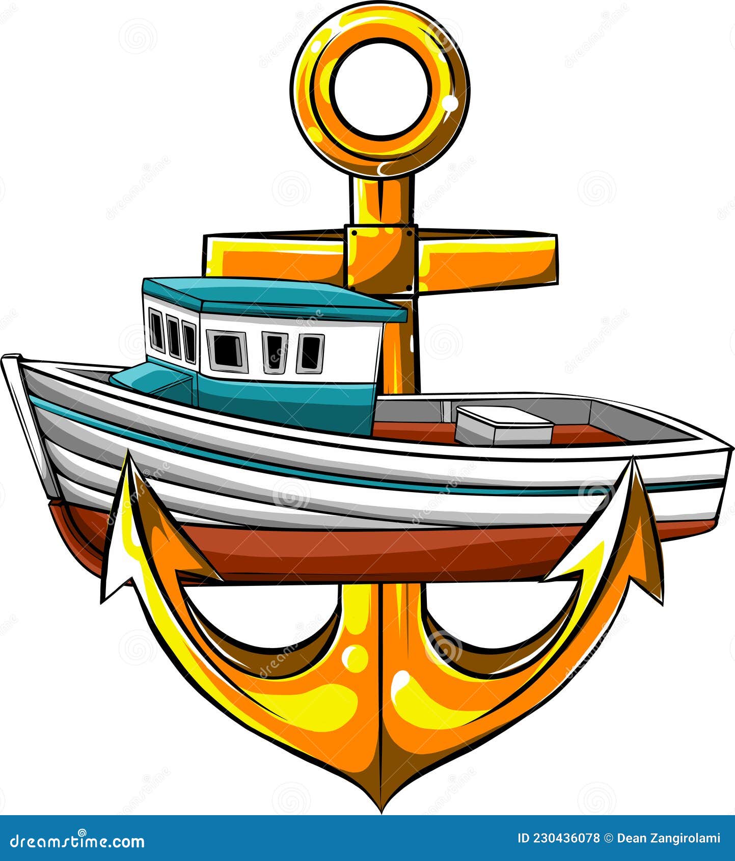 Ilustración Vectorial Del Barco De Pesca Con Caricatura De Dibujos Animados  De Ancla Ilustración del Vector - Ilustración de marina, lanzamiento:  230436078