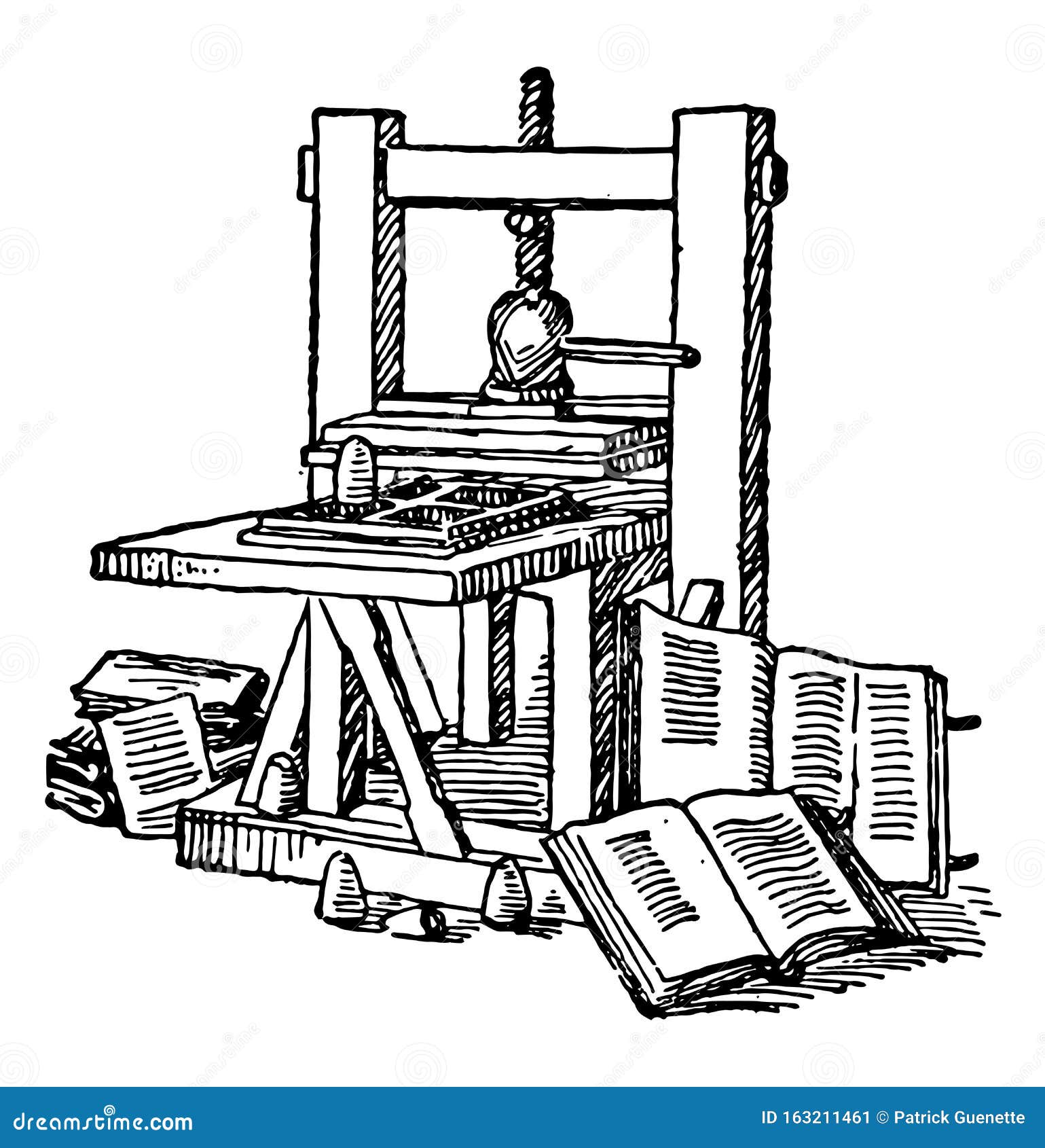 Ilustración Vintage De La Imprenta Gutenberg Ilustración del Vector -  Ilustración de grabado, vector: 163211461