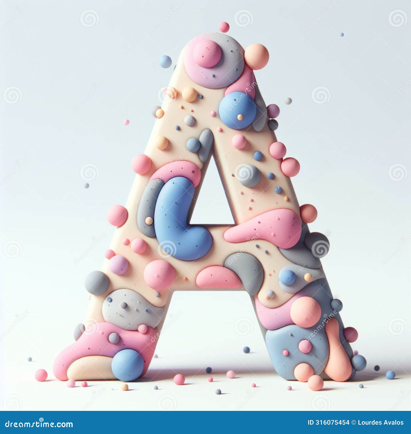 ilustraciÃ³n de la letra a en colores pastel, con un estilo tridimensional, ideal para proyectos de diseÃ±o infantil y decorativo.
