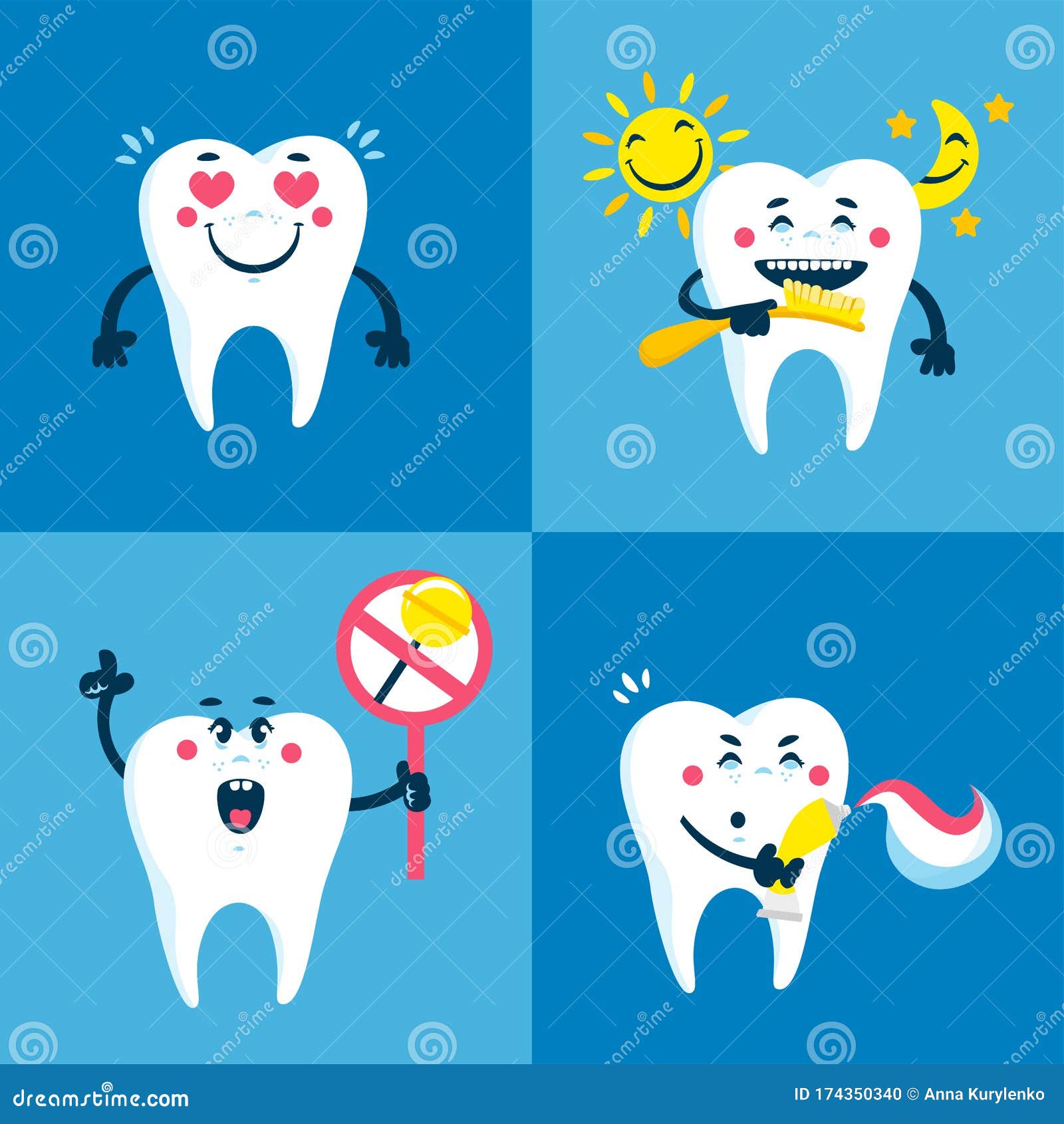 Ilustraciones Planas Para Odontología Infantil Y Niños Sobre Dientes  Ilustración del Vector - Ilustración de medicina, dentista: 174350340