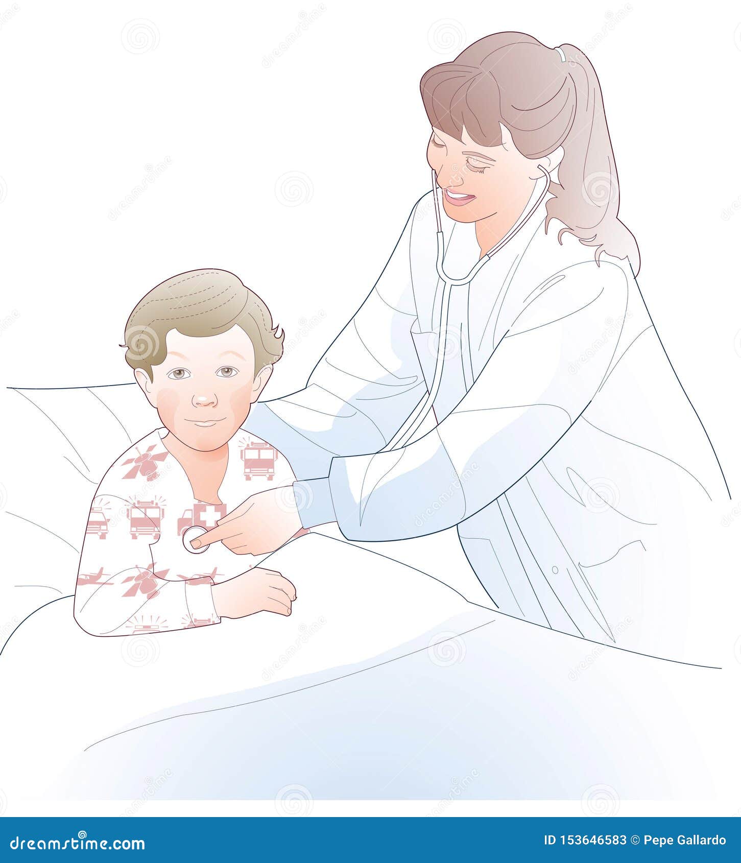  of nurse listening to a sick child in a hospital