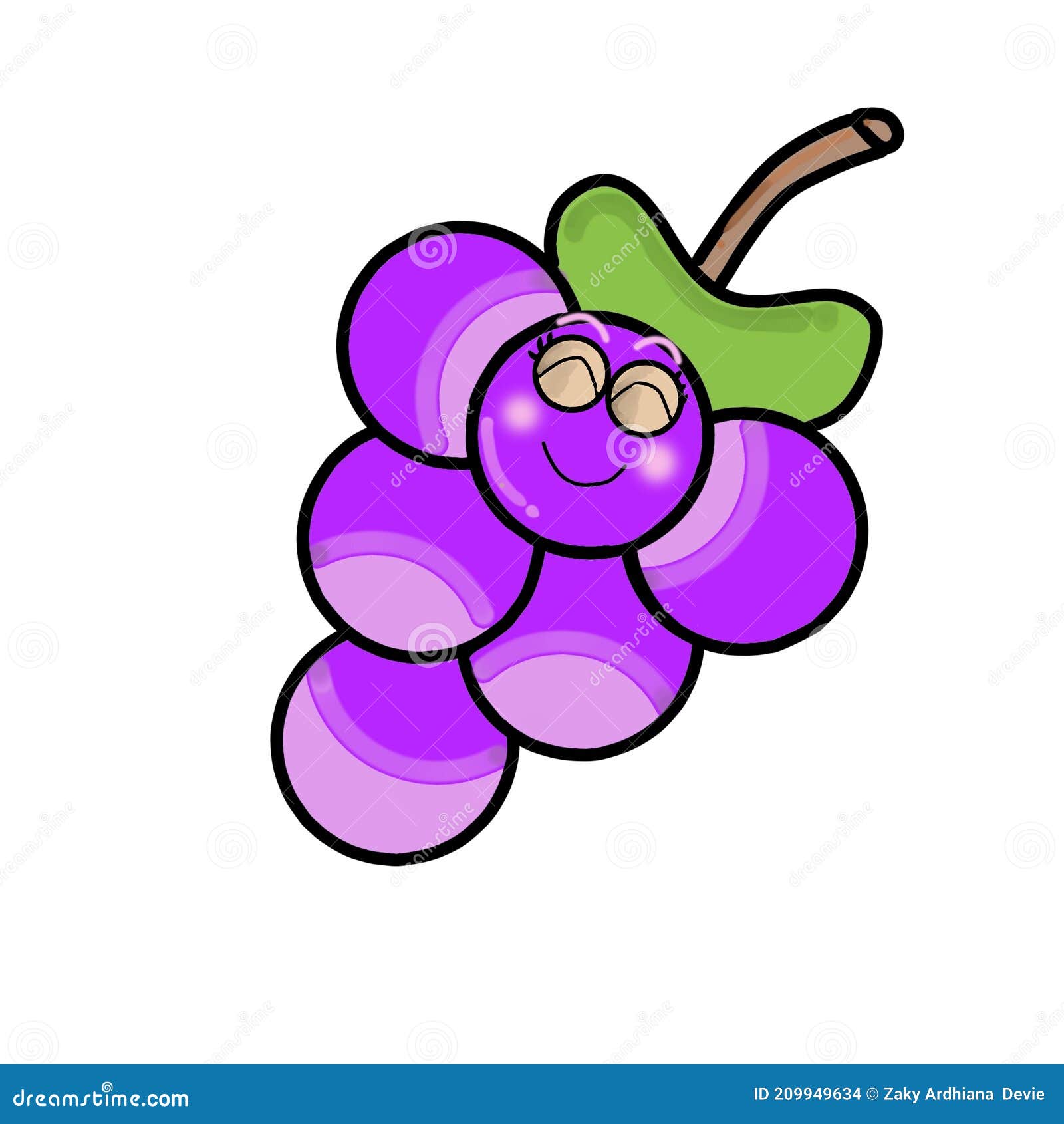 Ilustration of Cute Cartoon Grapes that Have a Smile and Happy Face ...