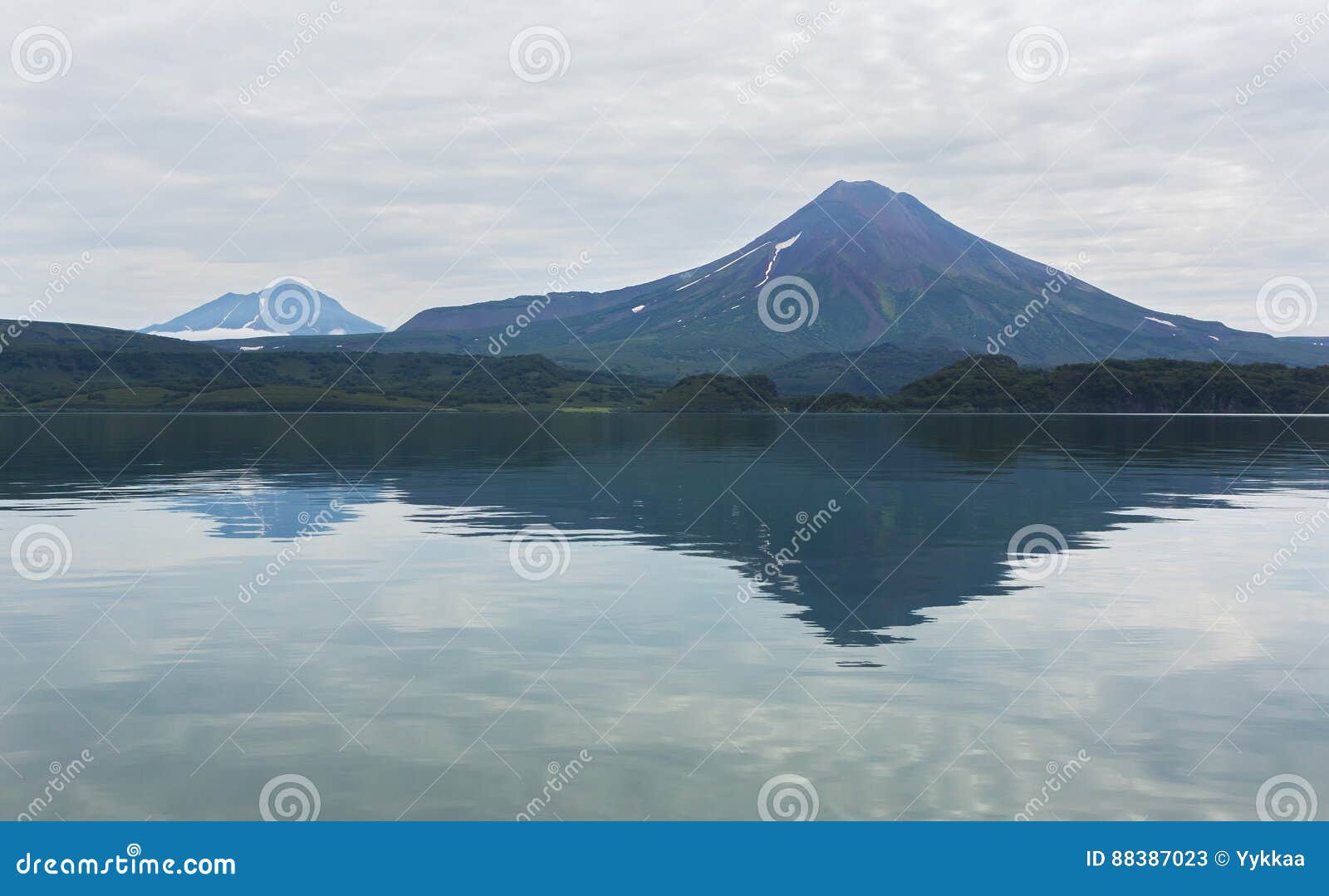 ilyinsky stratovolcano near kurile lake.