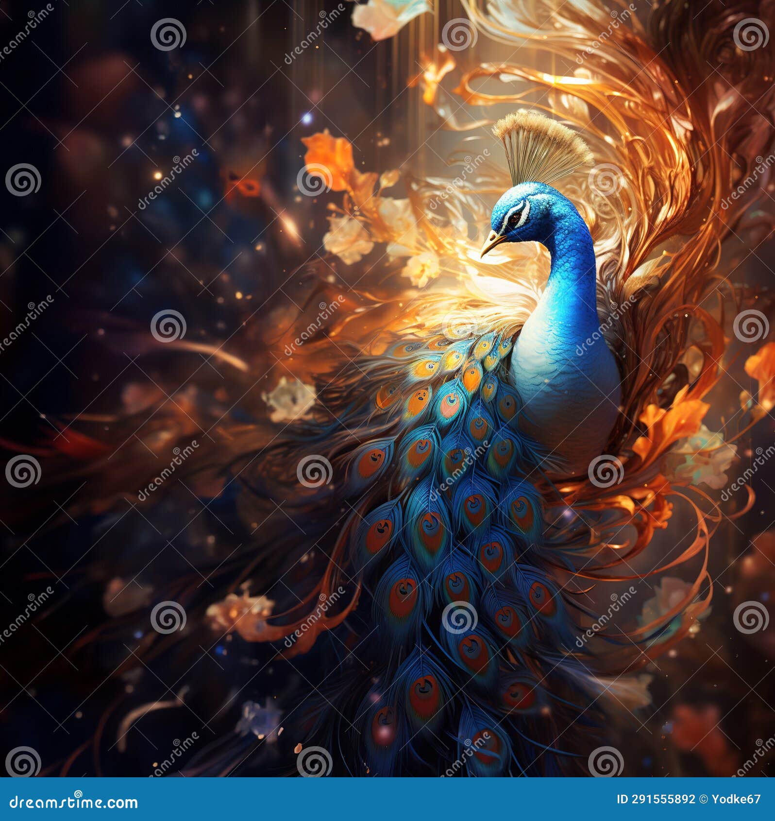 image of abstract fantasy of beautiful peacock. birds, , generative ai