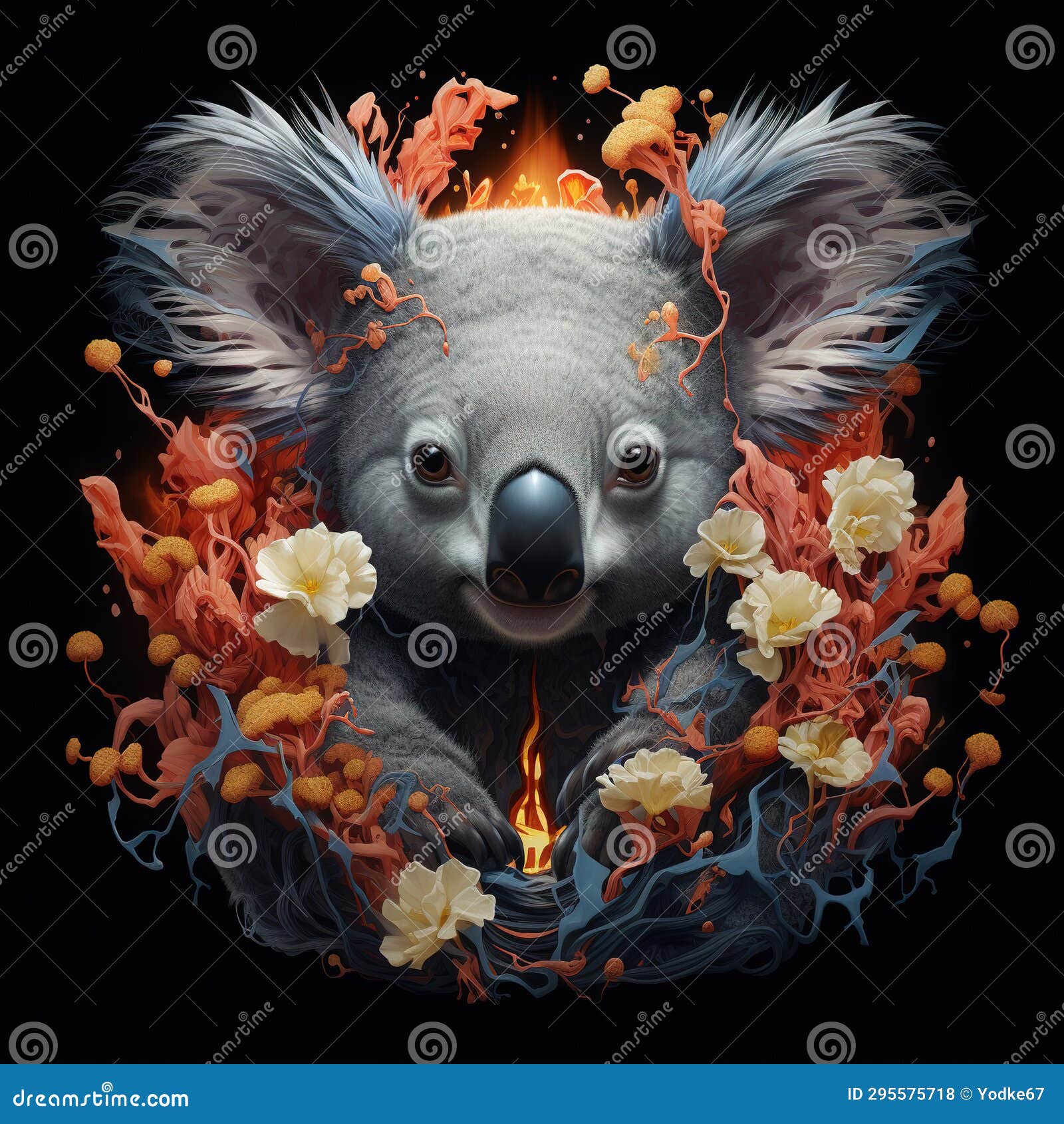 Image of Abstract Fantasy of Koala with a Hot Fire. Wildlife Animals