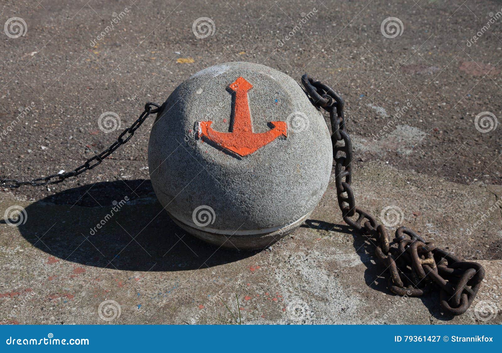 Image of Anchor on a Concrete Ball with Chains Stock Image Image of