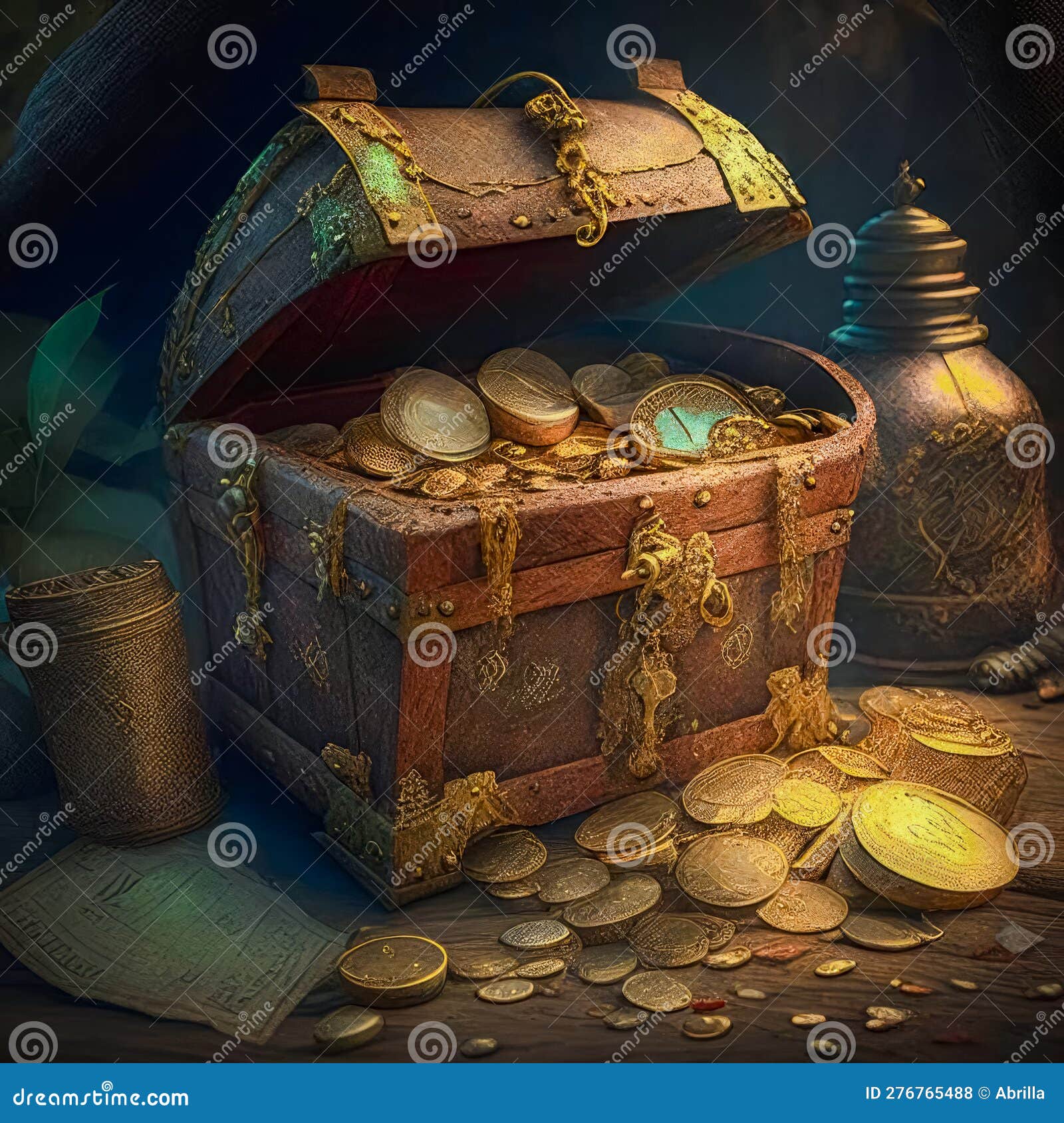 Image of an Ancient Treasure in a Chest. Generative AI Stock Photo Image of glow, design