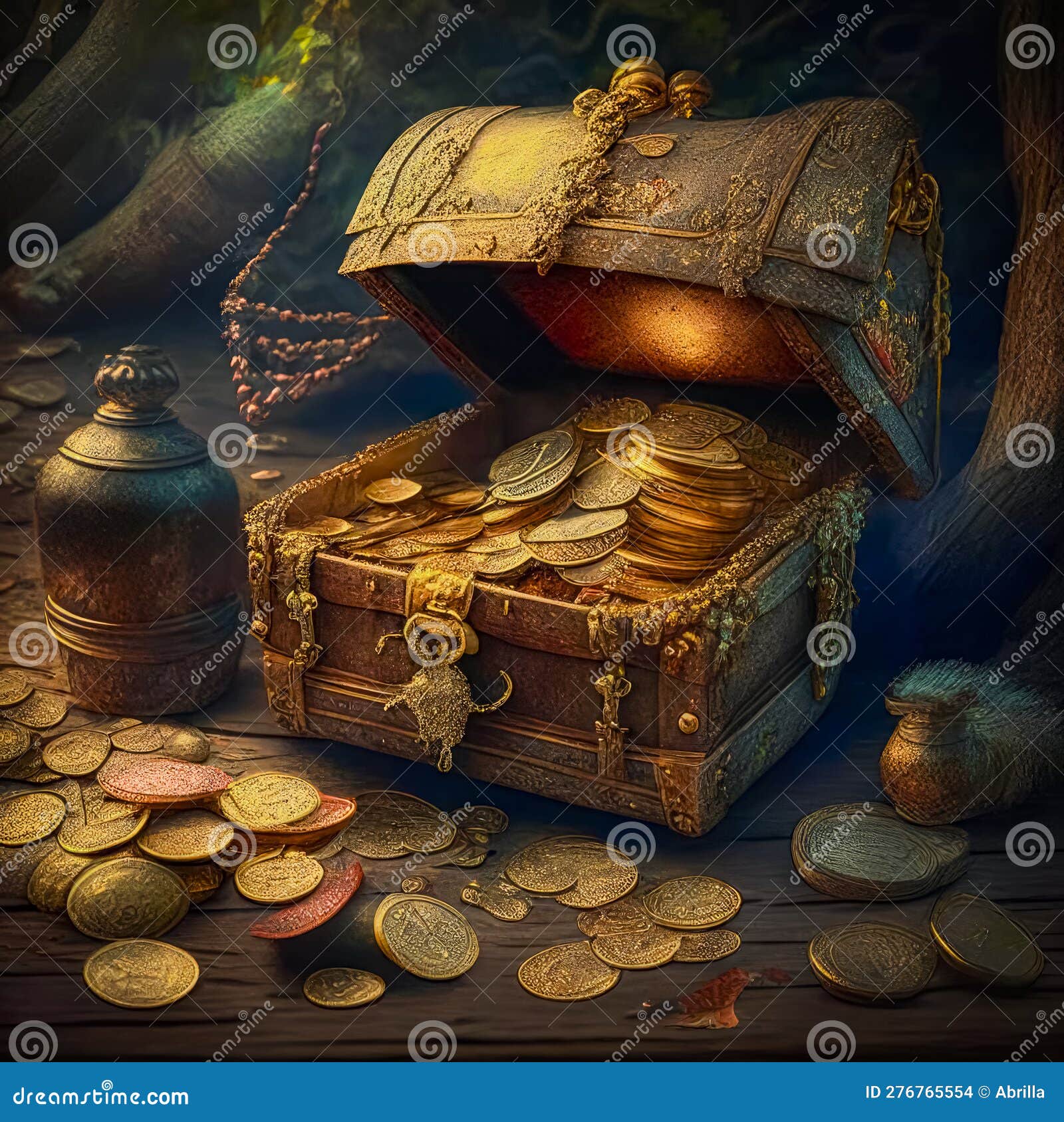 Image of an Ancient Treasure in a Chest. Generative AI Stock Photo