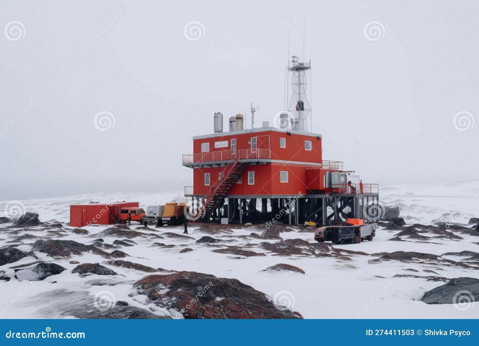Image of Antarctica Science Station Generative AI Stock Illustration
