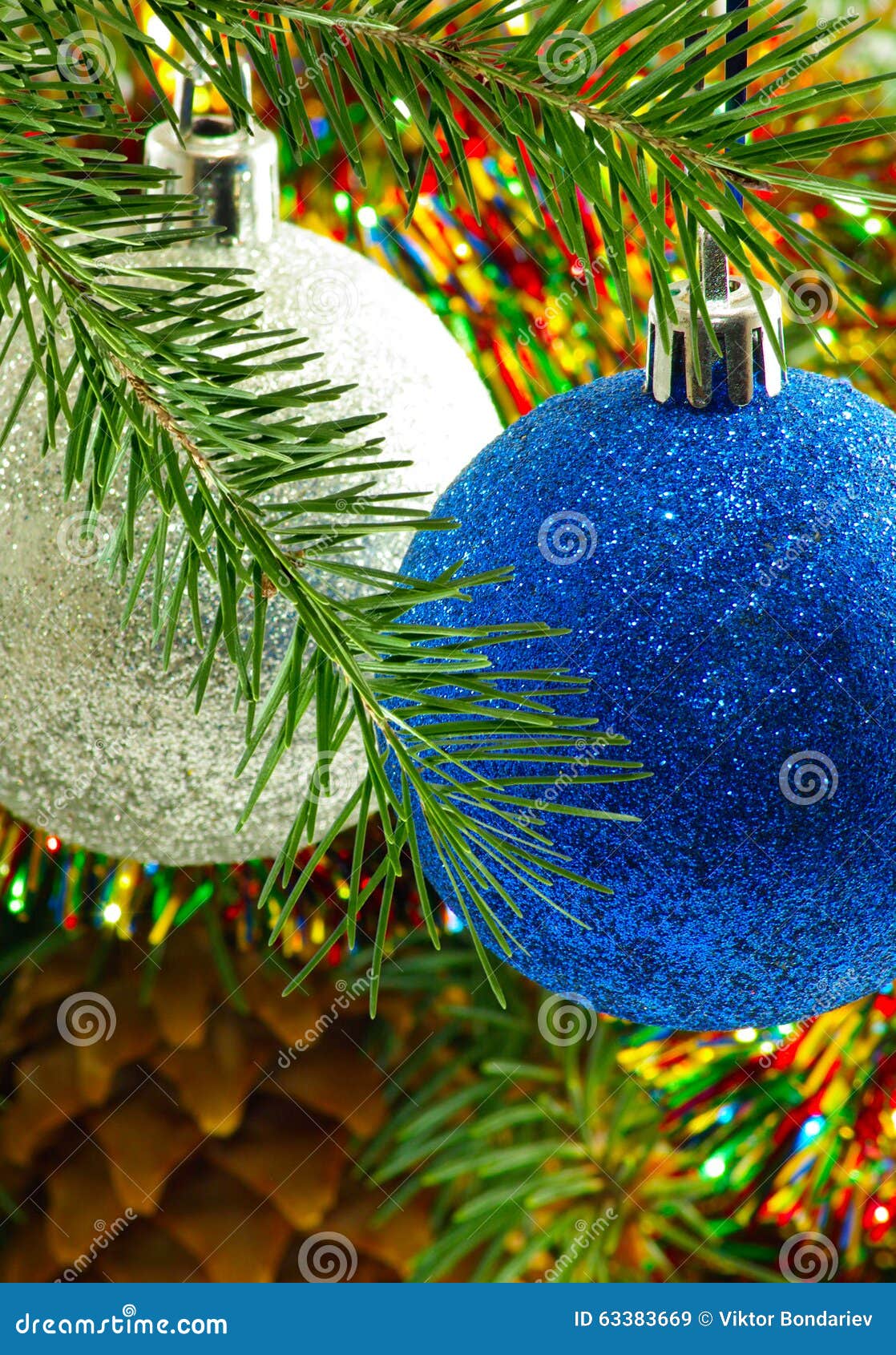 Image of Beautiful Christmas Decorations on the Christmas Tree Closeup ...