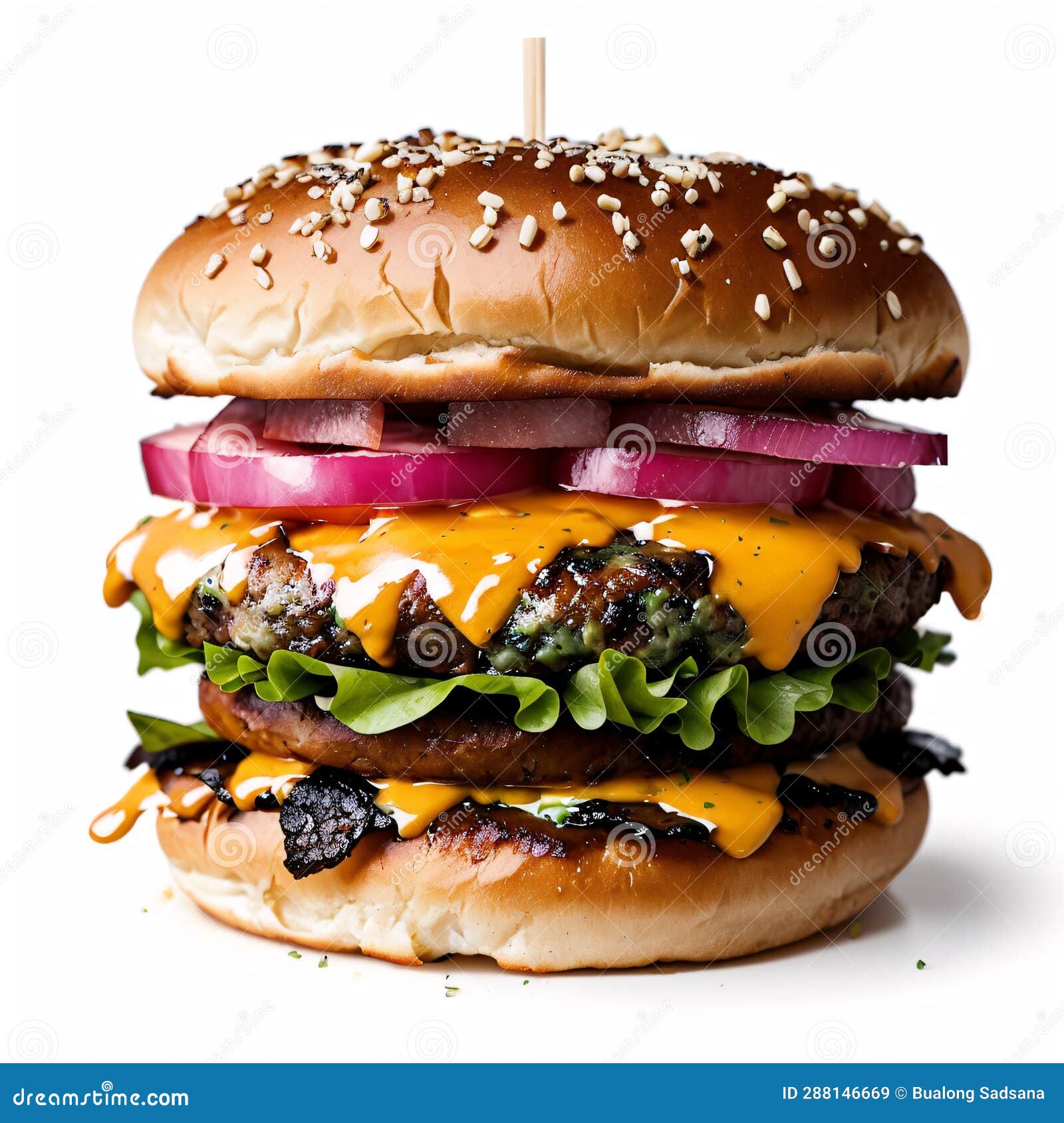 Big Fresh Burger with Cheese and Bacon. Stock Image - Image of snack