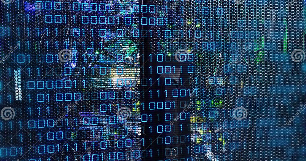 Image of Binary Code and Data Over Servers Stock Illustration ...