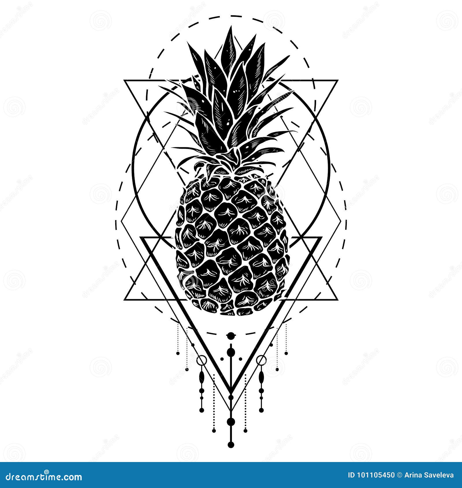 Image of Black White Pineapple Fruit with Geometric Figures. Print T-shirt, Graphic Element for Your Design, Tattoo Stock Vector - Illustration of drawn, chaplet: 101105450