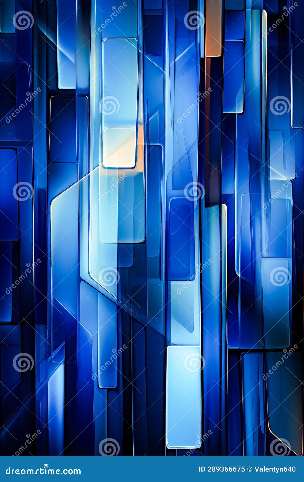 Image of Blue Glass Blocks with Light Shining in the Middle. Generative