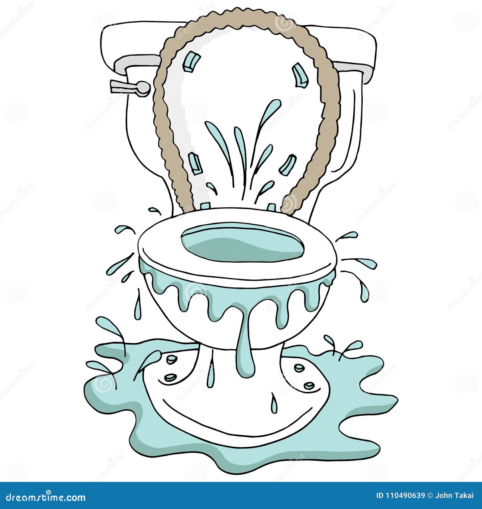 Broken Overflowing Clogged Toilet Cartoon Stock Vector