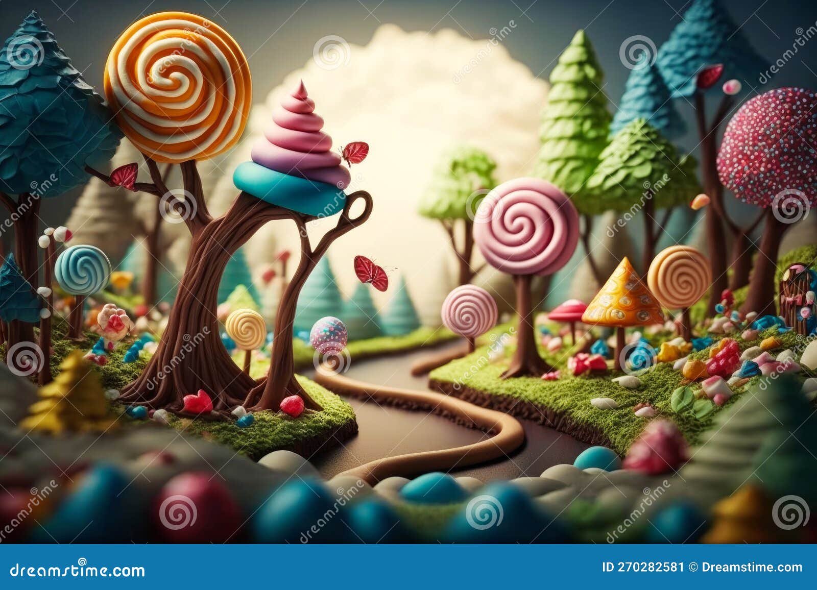 An Image of Candy Forest with Lollipops and Trees. Generative AI Stock