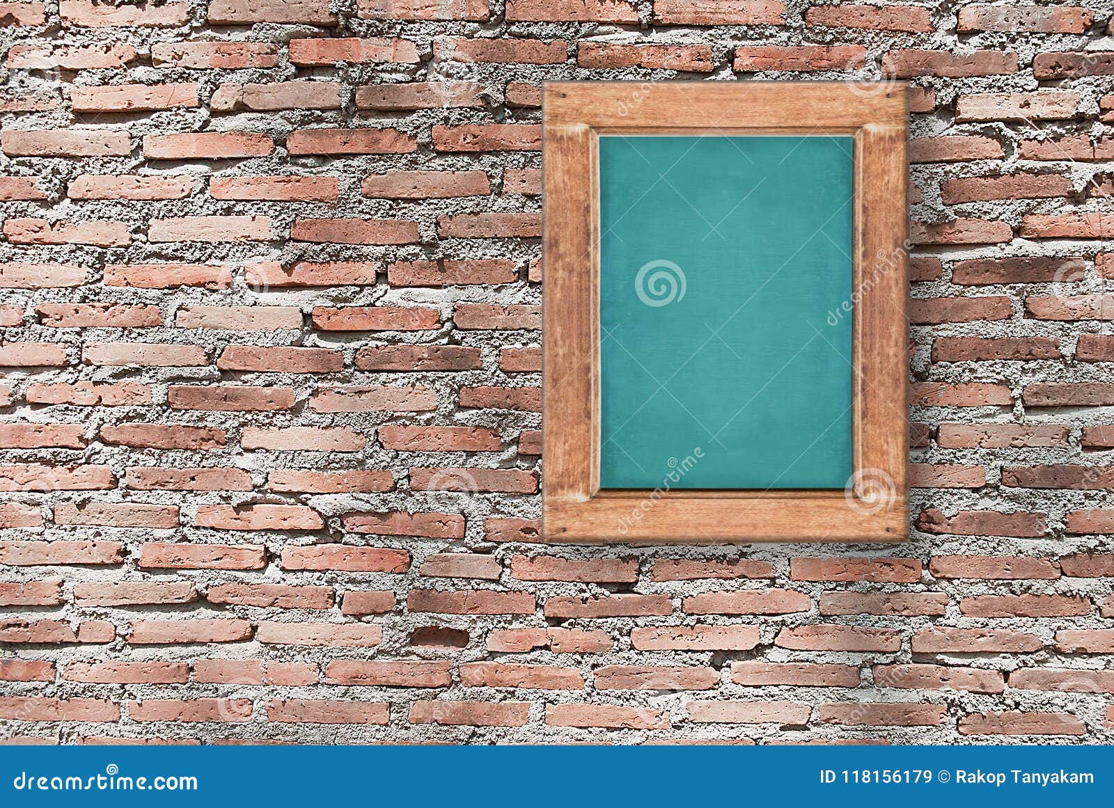 Image of Chalkboard on Brick Wall Texture, Background for Design Stock